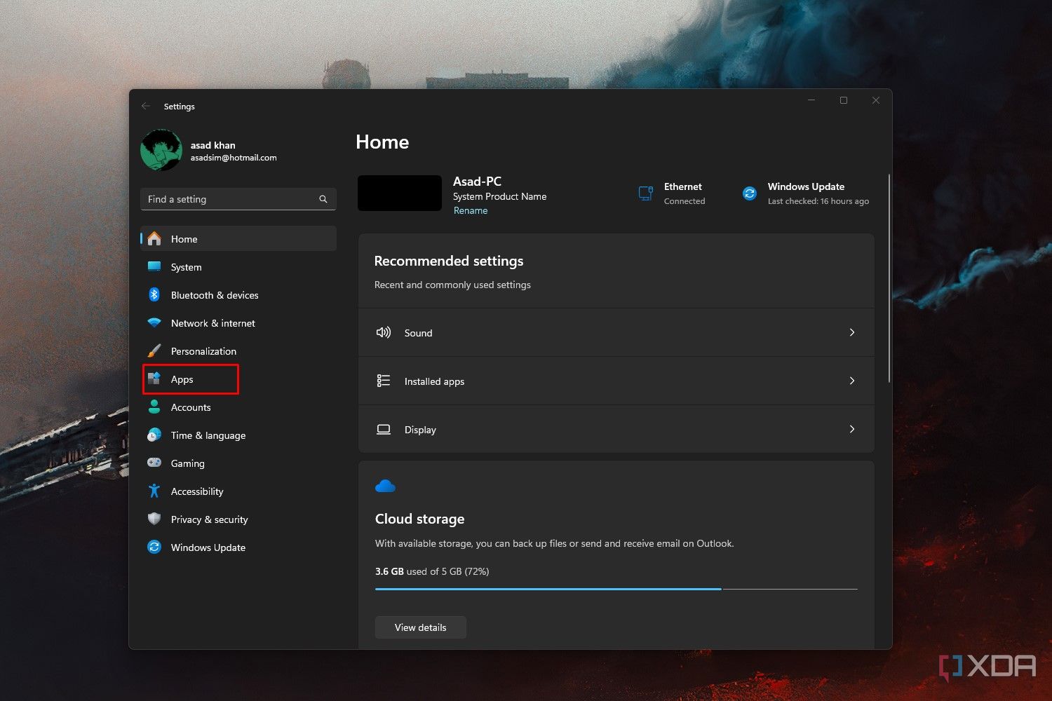 Windows 11 screenshot that highlights the Apps option in the Settings app