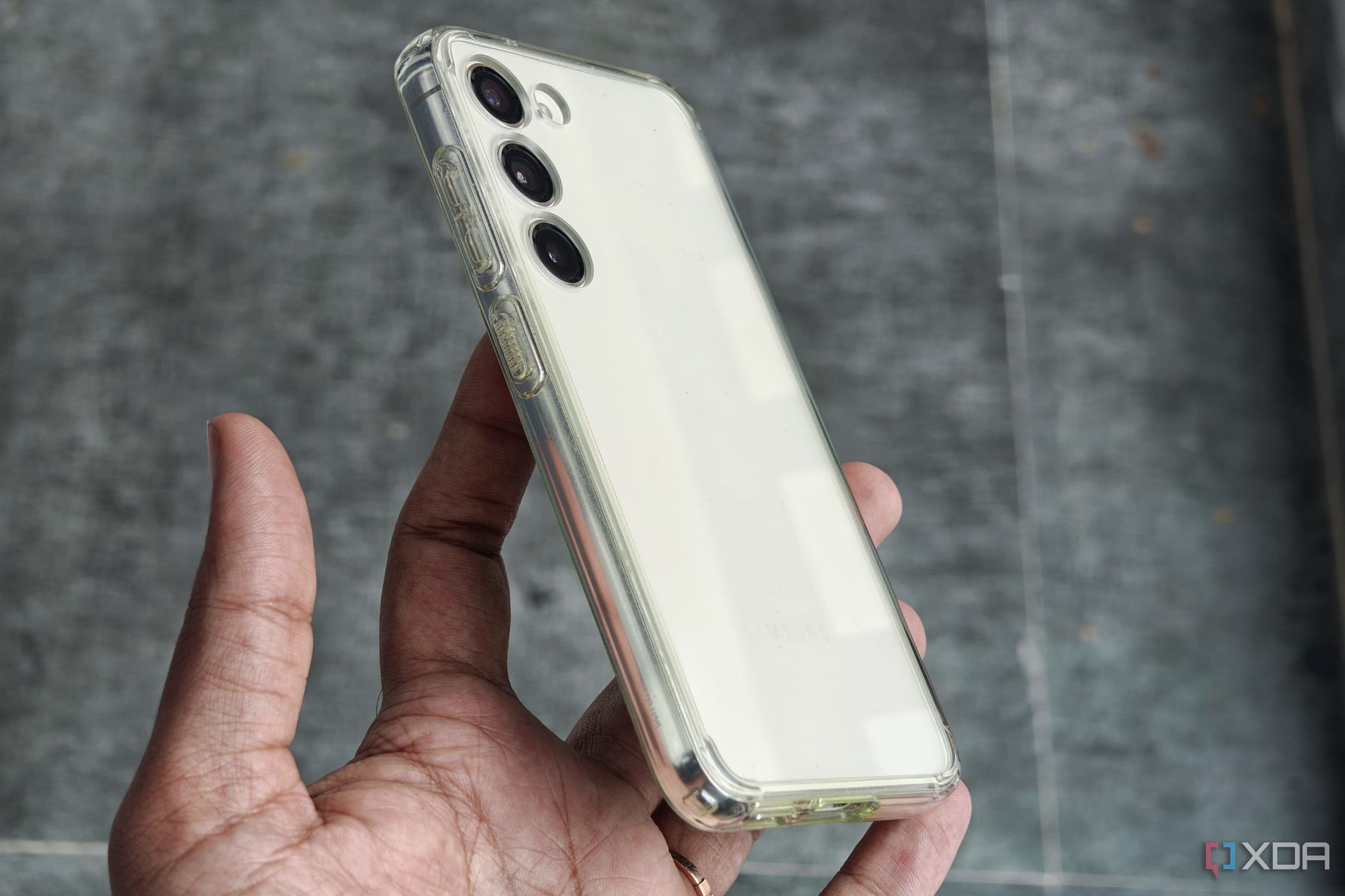 An image showing a clear case that has started yellowing from the sides.