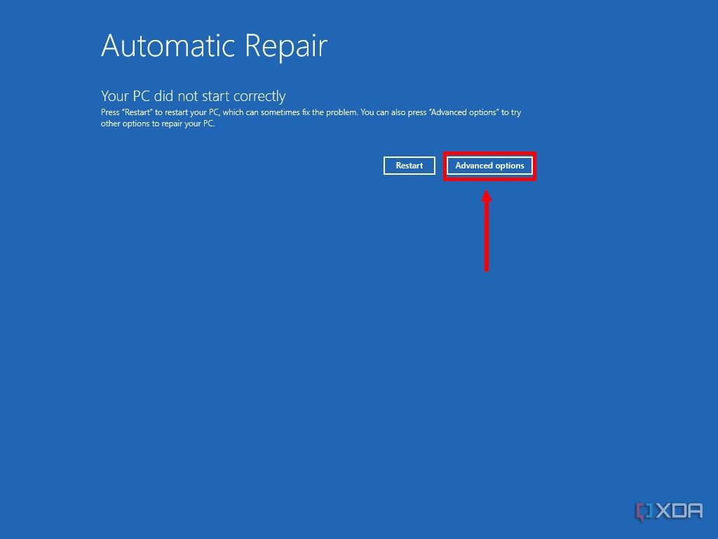 Screenshot of the automatic repair screen after Windows fails to boot twice in a row