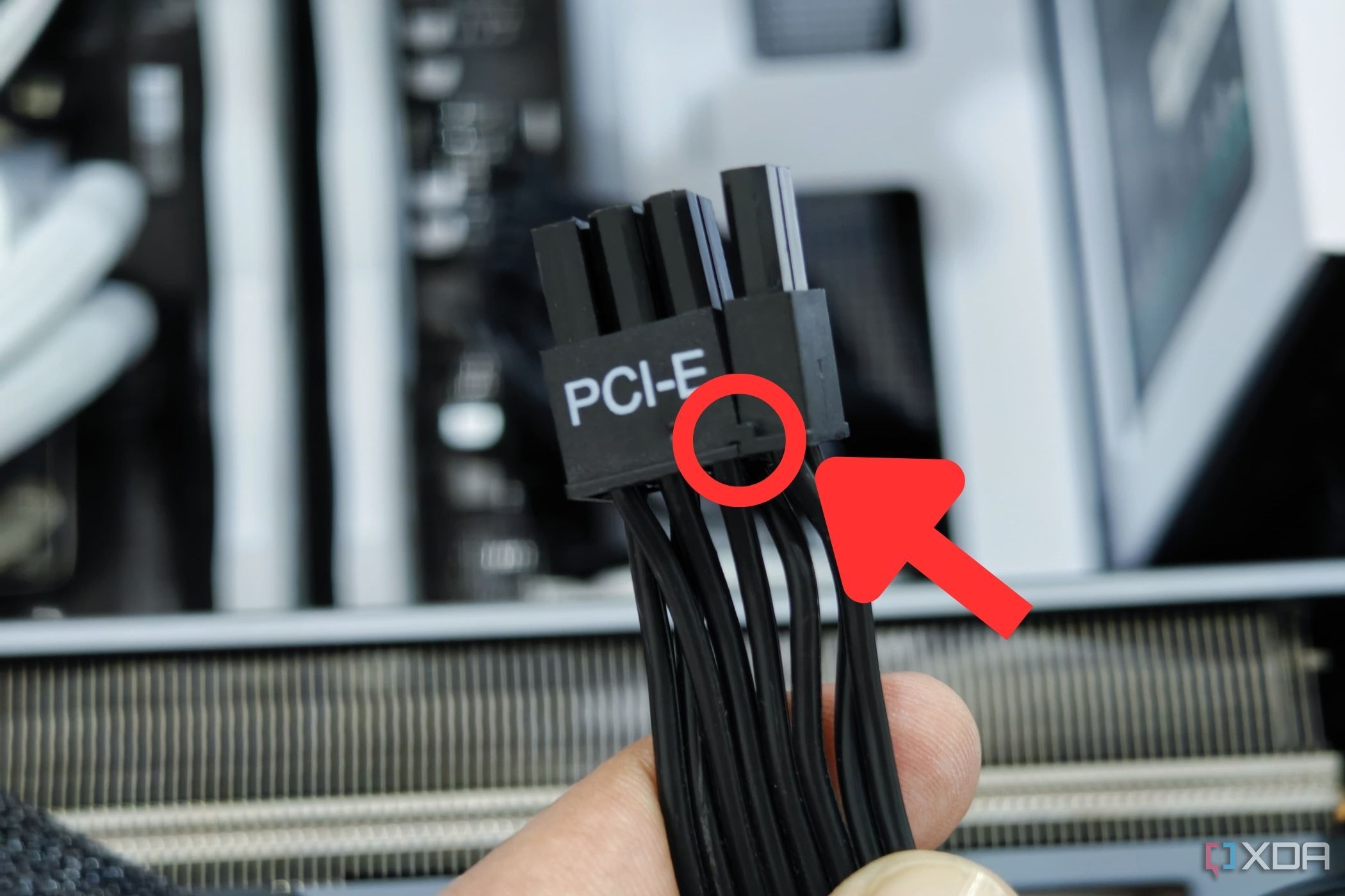 An image a highlighted alignment clips on a combined 8 pin connector for the gpu.