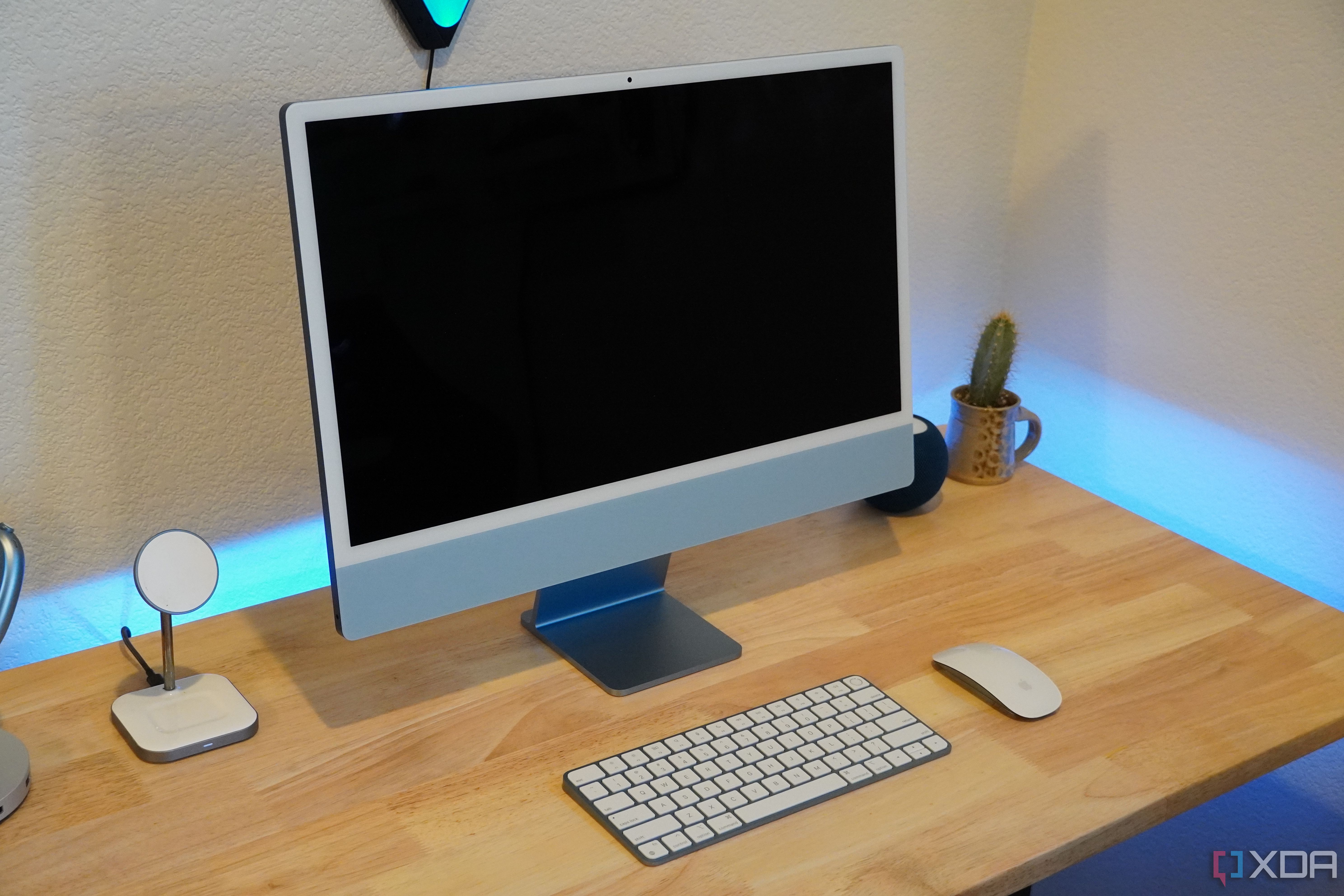 An iMac setup with the display off.