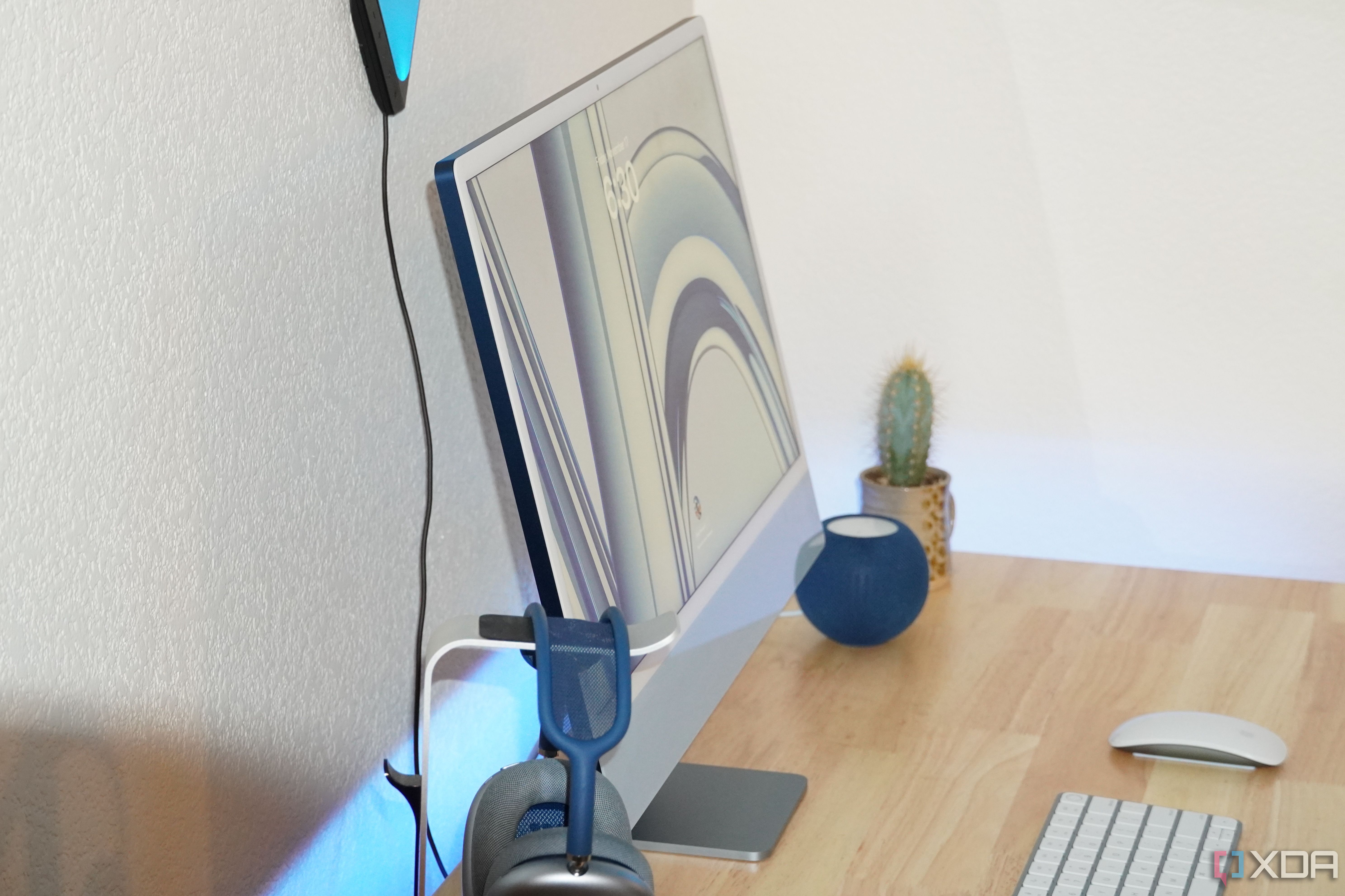 An iMac setup from the side view.