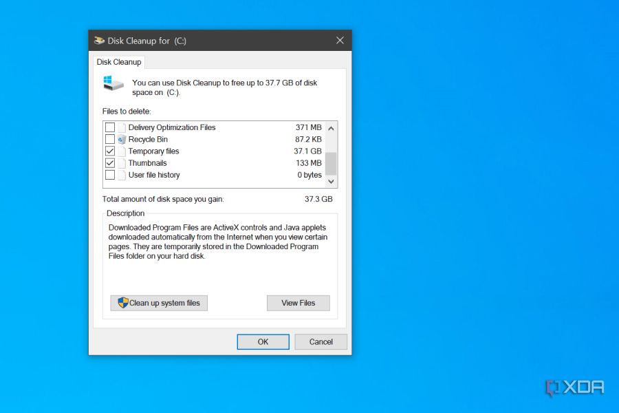 A screenshot of the Disk Cleanup utility in Windows