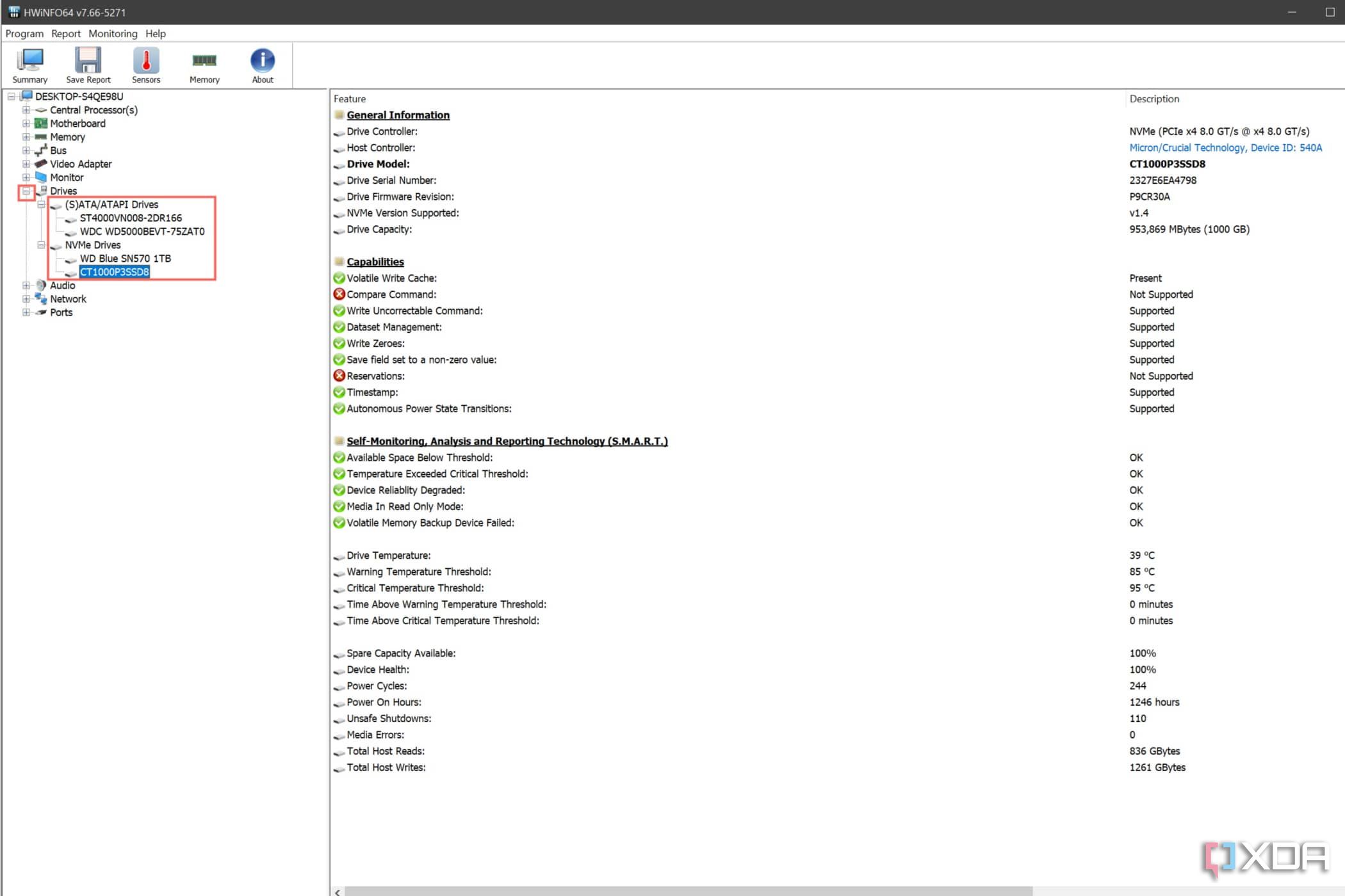 A screenshot of HWiNFO64 with the drives highlighted