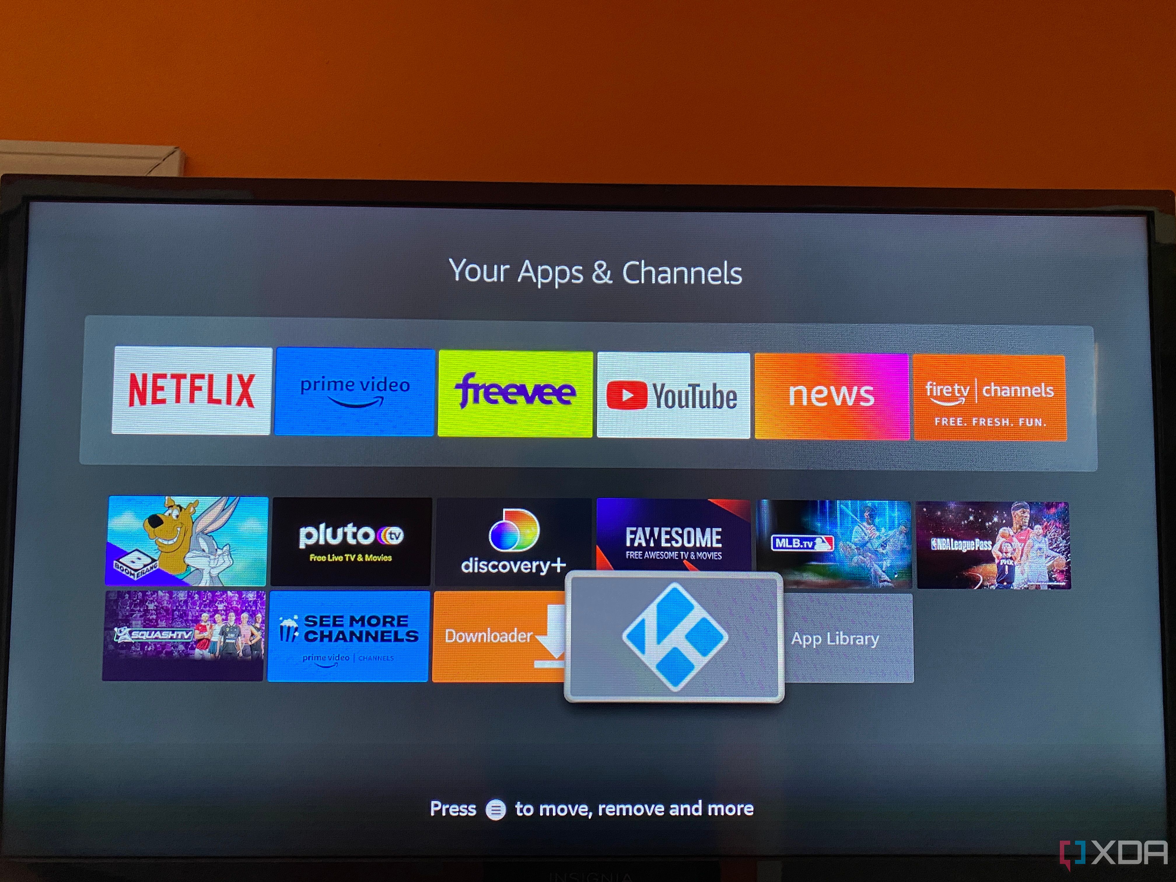 Amazon Fire TV apps with Kodi highlighted