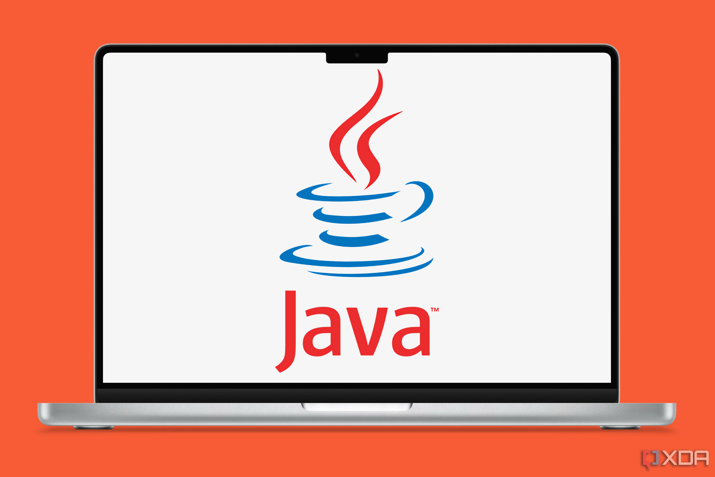 A digital mockup of the Java logo on a Mac computer.