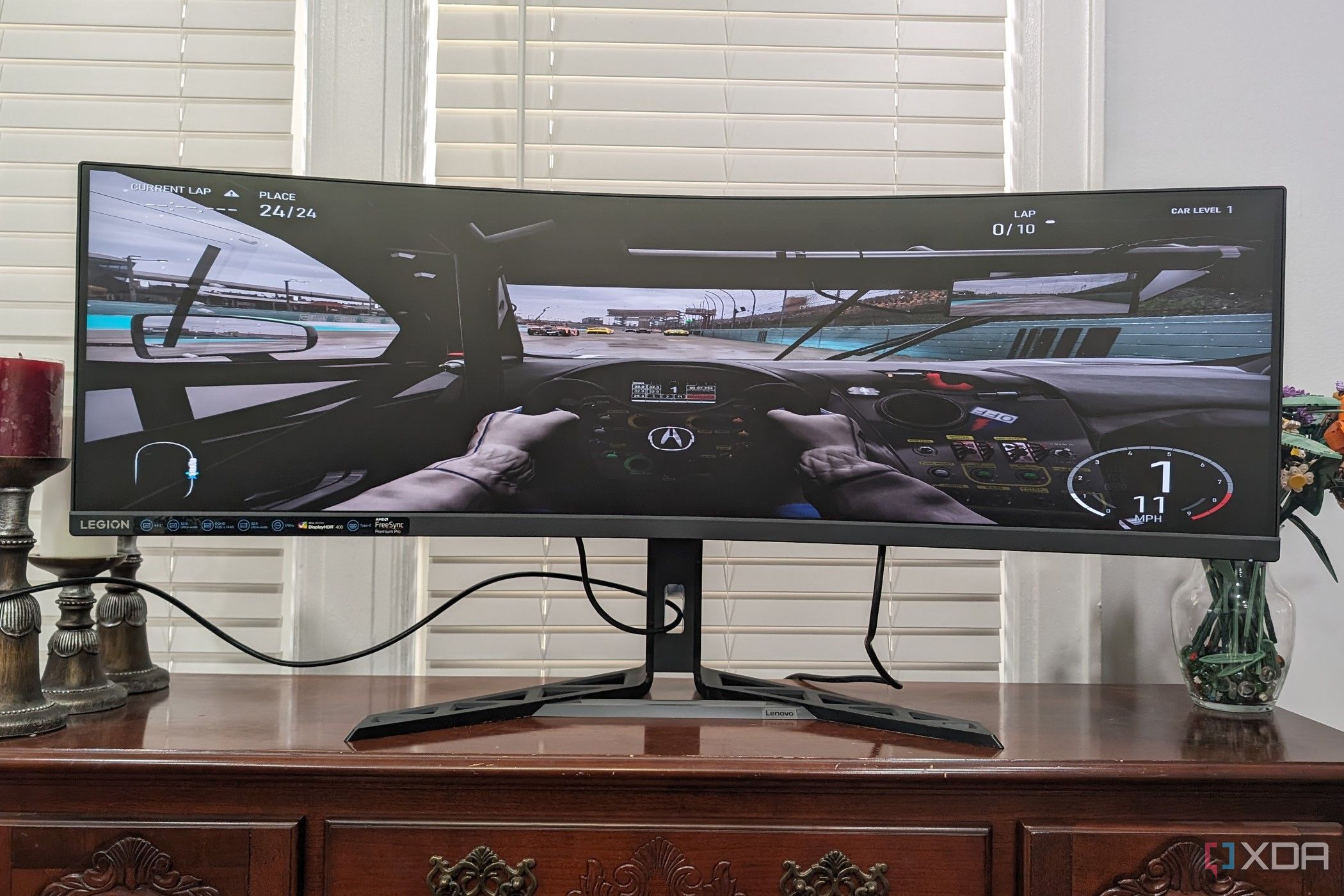 Playing Forza on the Legion R45w-30 Monitor 