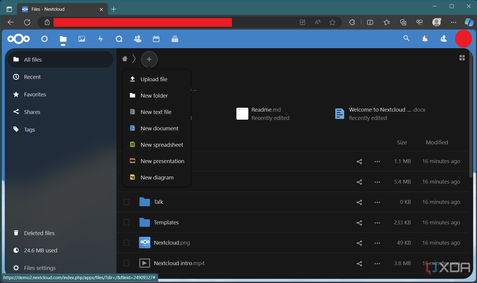 Nextcloud Office crea un nuevo documento