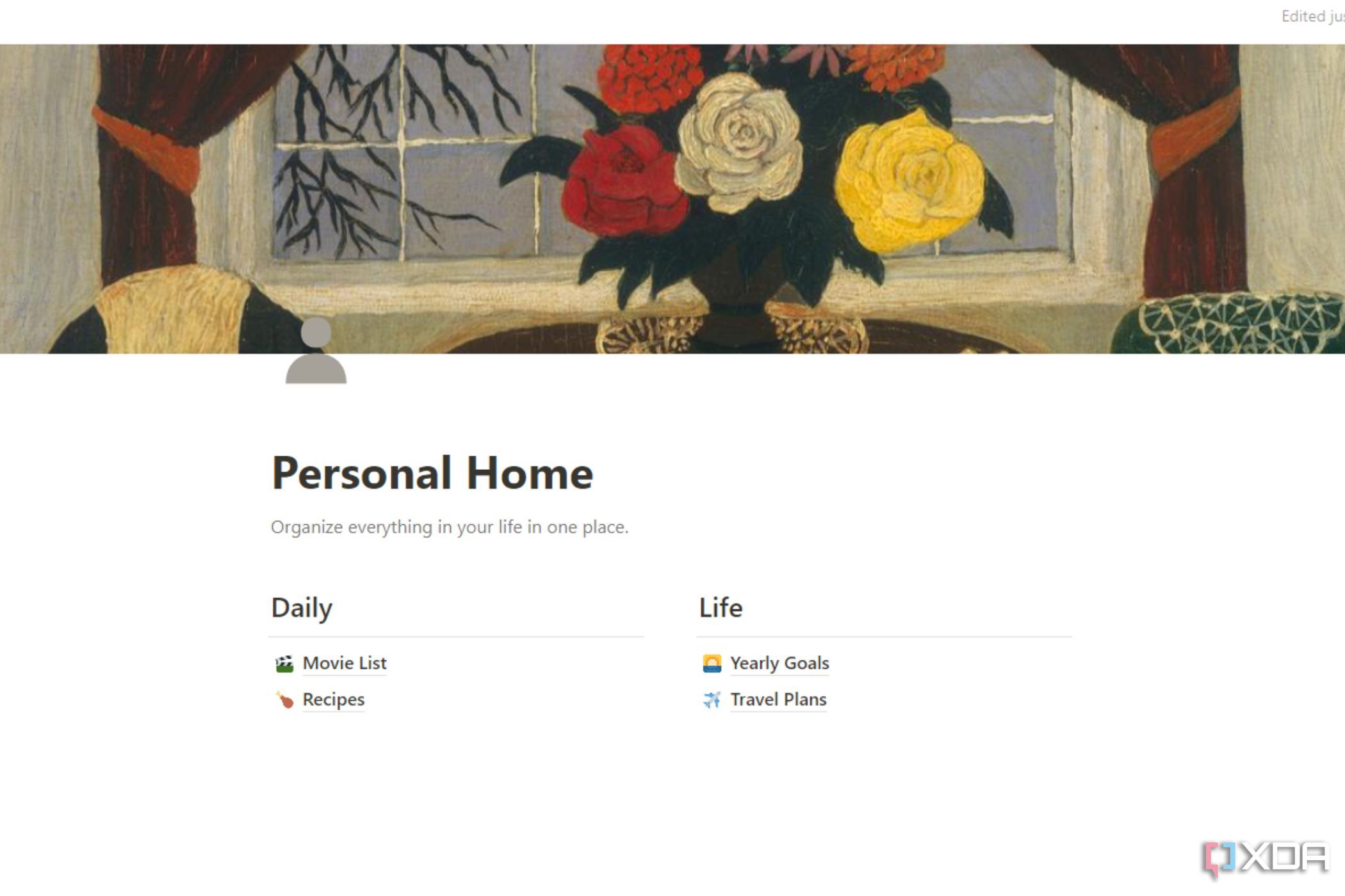 A screenshot showing Personal home in Notion.