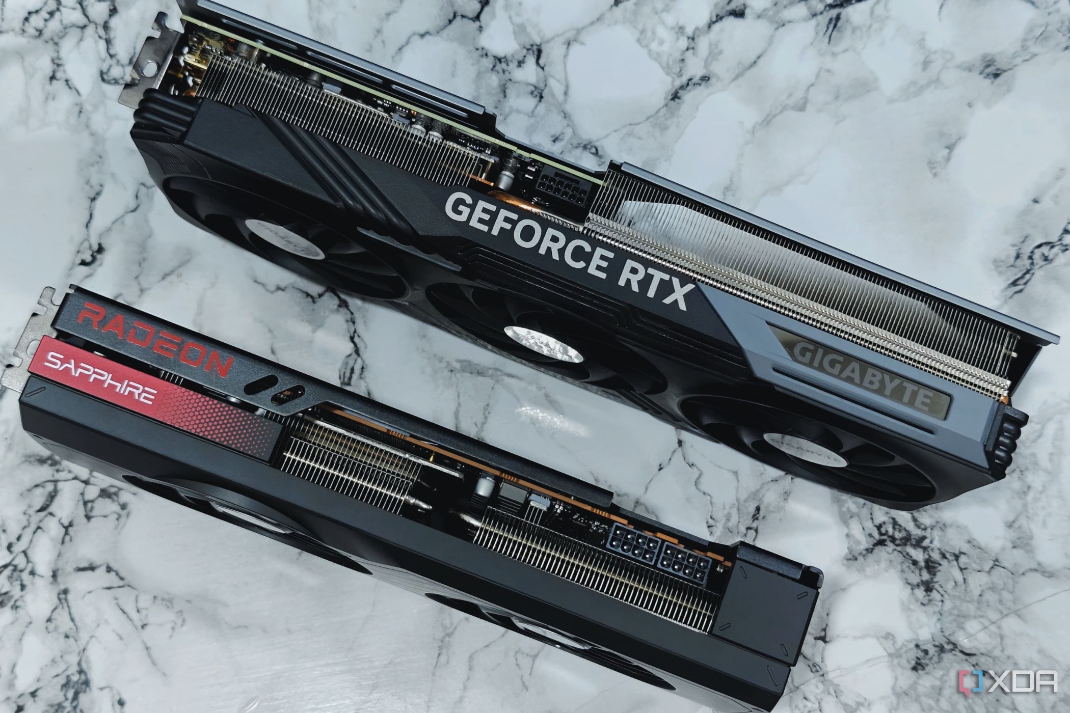An image showing the Radeon 7700XT and RTX 4070 Ti gpu.