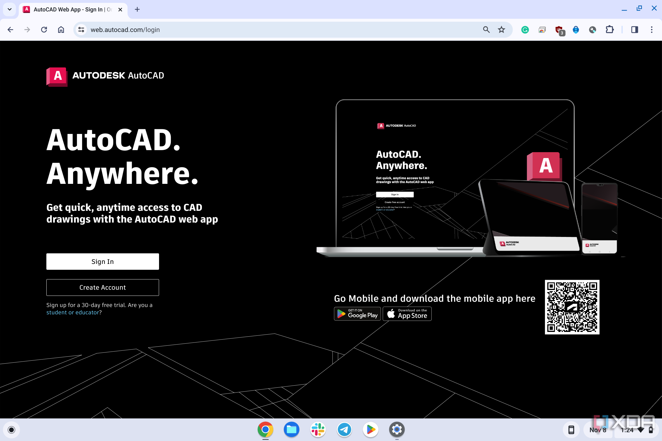 AutoCAD running in the Chrome browser