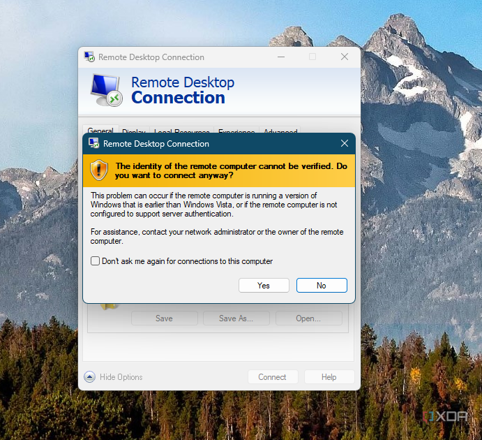 Una advertencia de RDP en Windows