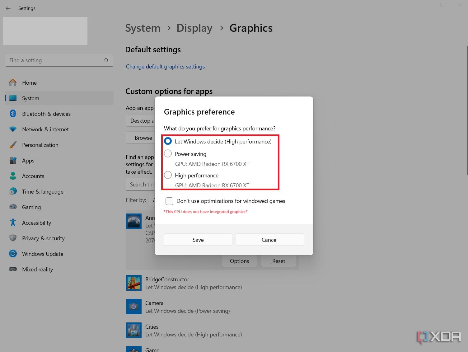 How to change default graphics clearance card