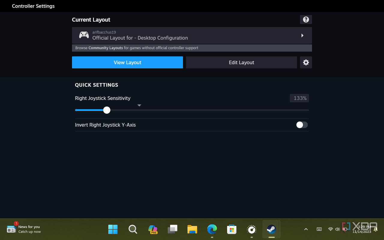 Steam Controller settings in Windows 11