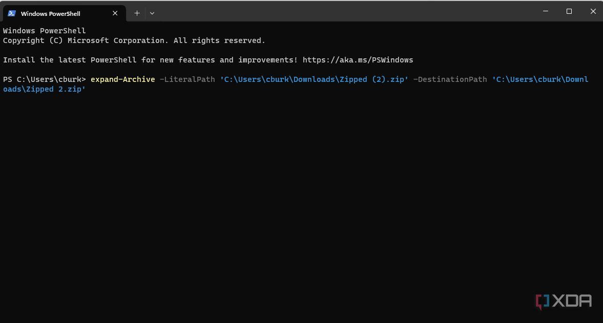 Ejecute el comando de expansión en PowerShell para descomprimir una carpeta