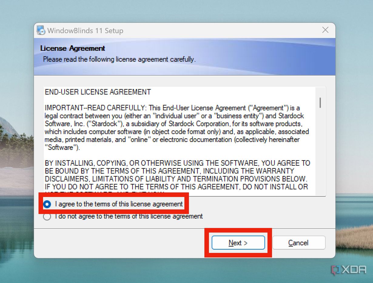 The license agreement for WindowBlinds 11.