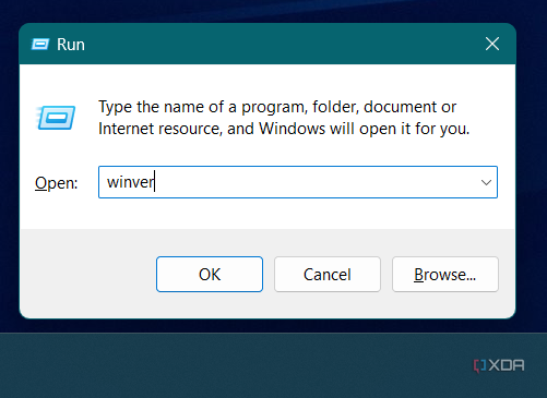 Команда winver в окне «Выполнить» Windows 11