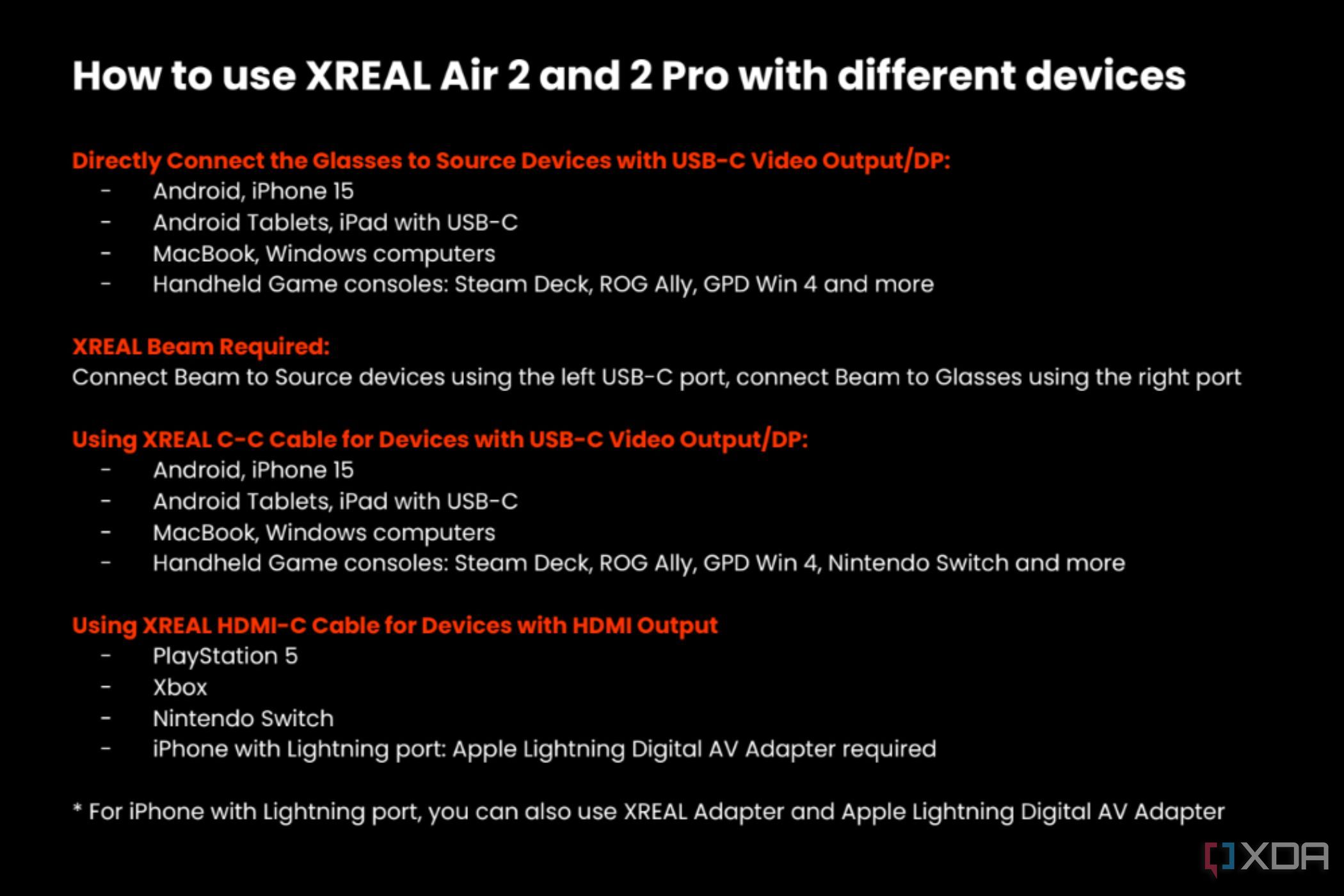 A screenshot showing text describing the connectivity options for XREAL Air 2.