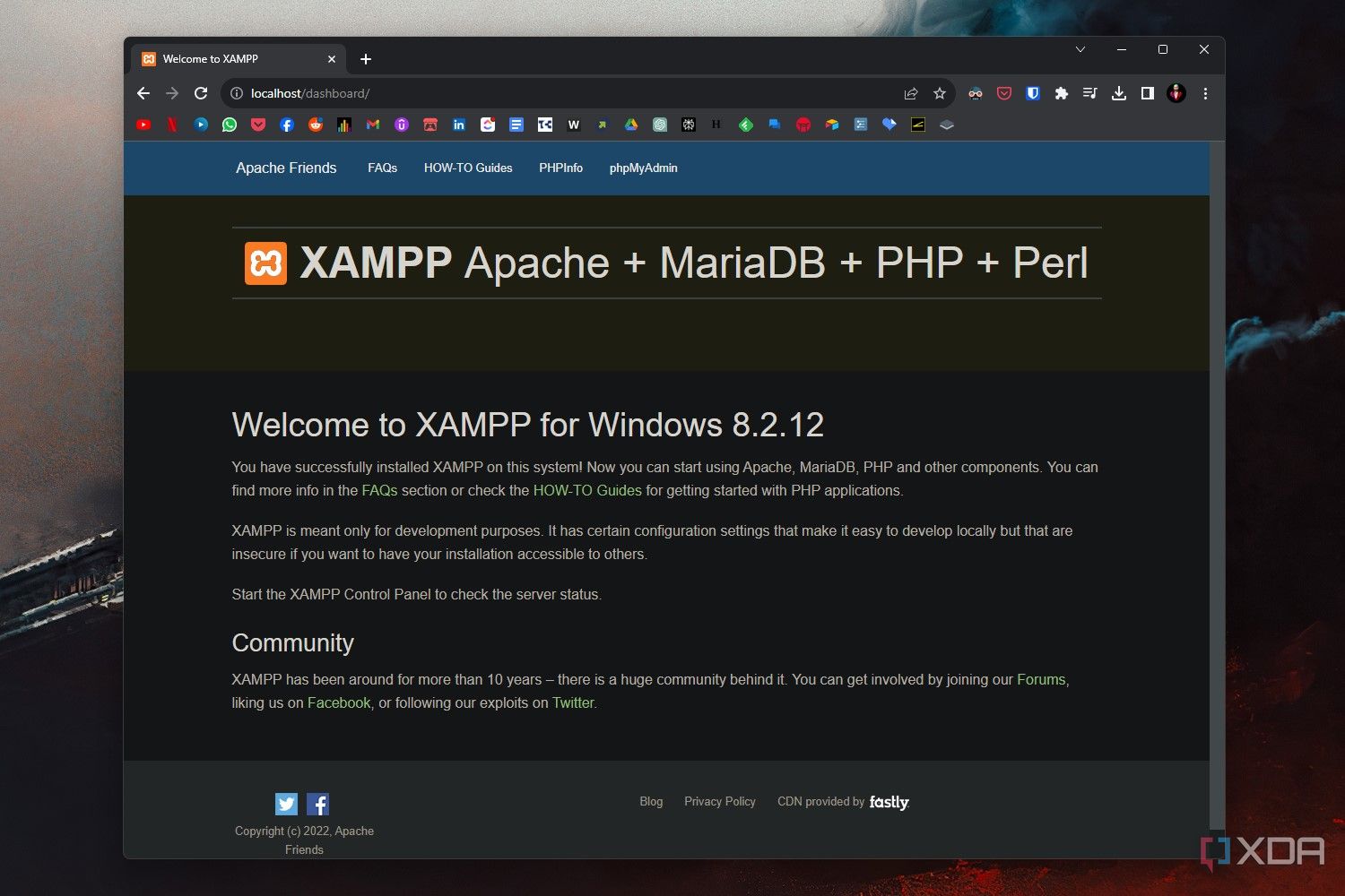 Google Chrome Screenshot showing the XAMPP dashboard in Windows 11