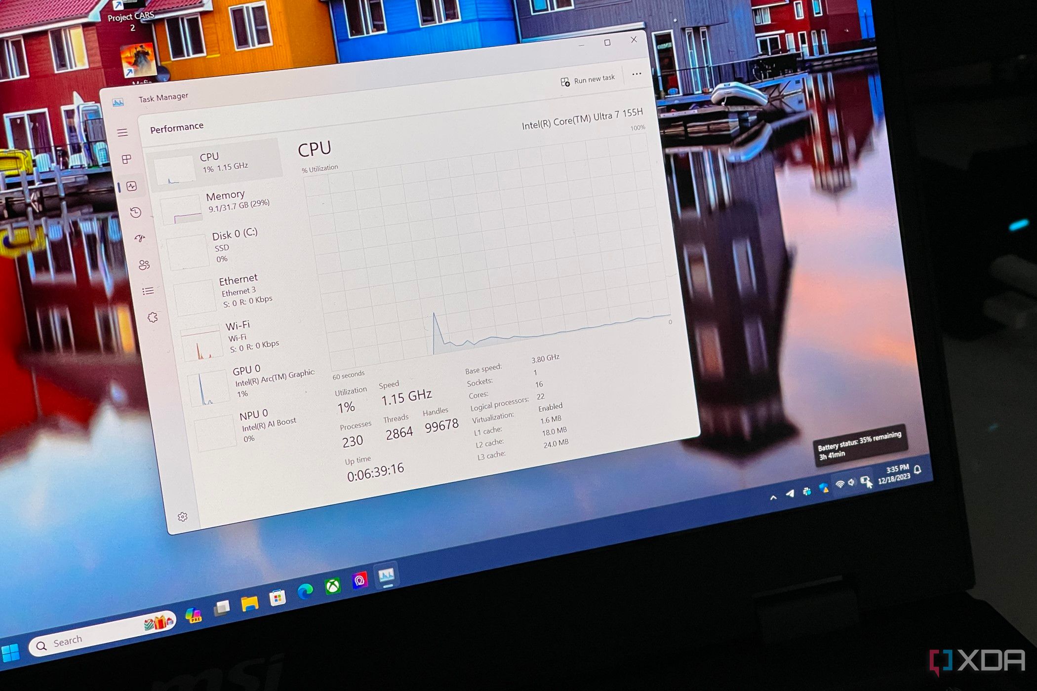 A photo of the battery life and uptime section in the task manager on the MSI Prestige 16 AI Evo