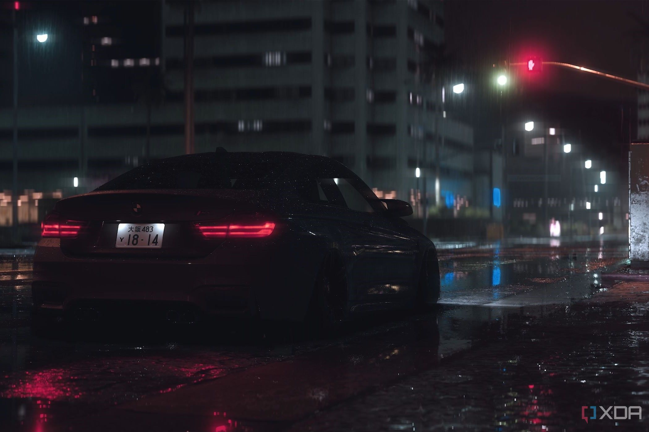 BMW M4 standing in rain