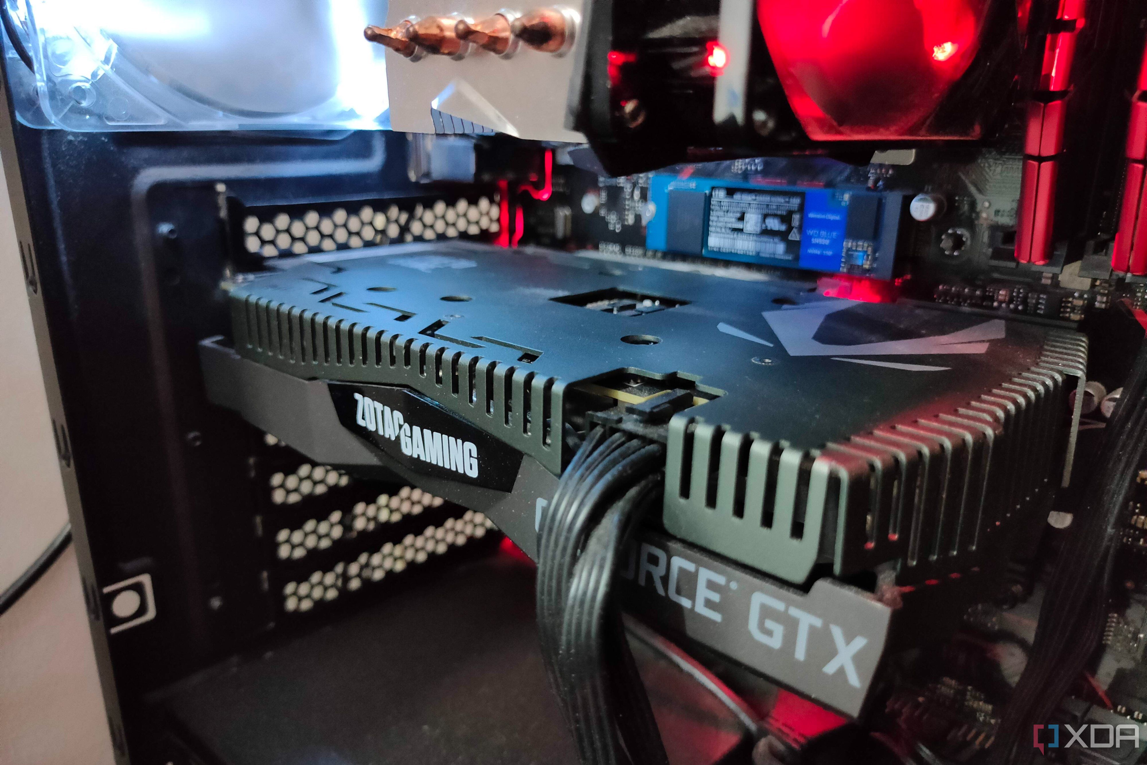 Close up of GTX 1660 Ti GPU inside a gaming PC