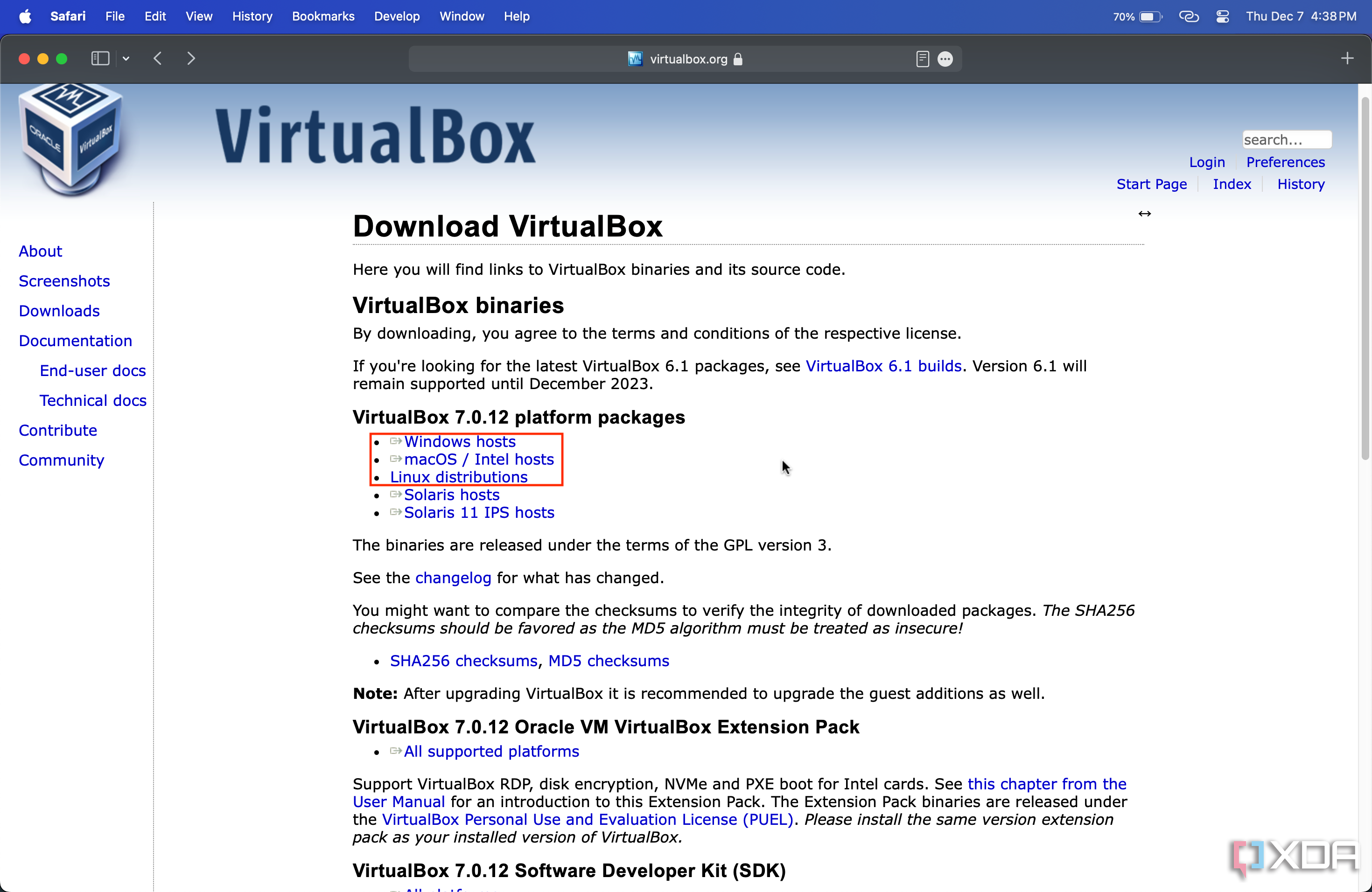 virtualbox stable release download page