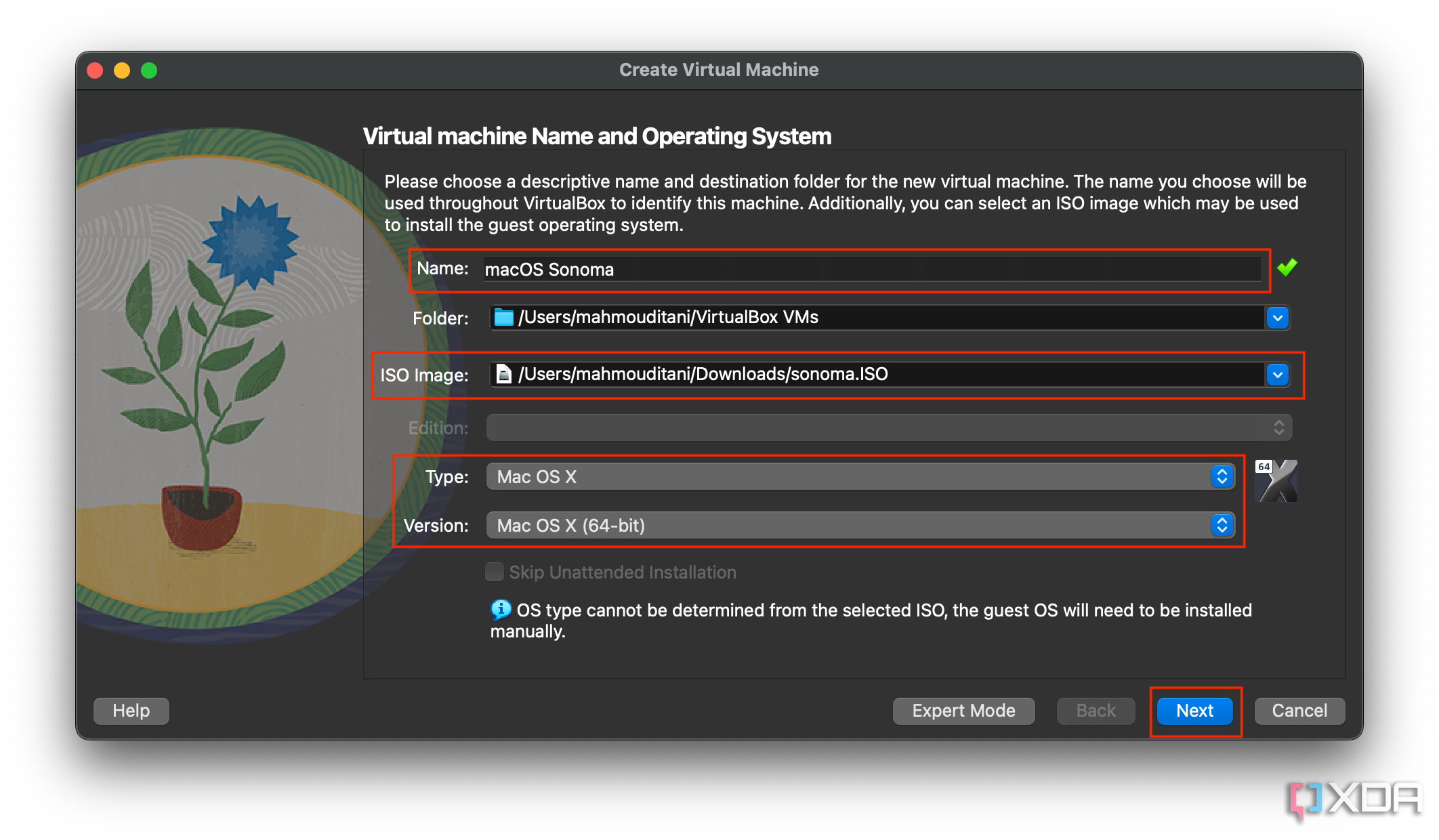 filling in the required field to create a new virtual machine