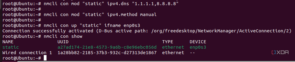 Habilitar DNS, DHCP estático y habilitar una IP estática en Ubuntu a través de la línea de comandos