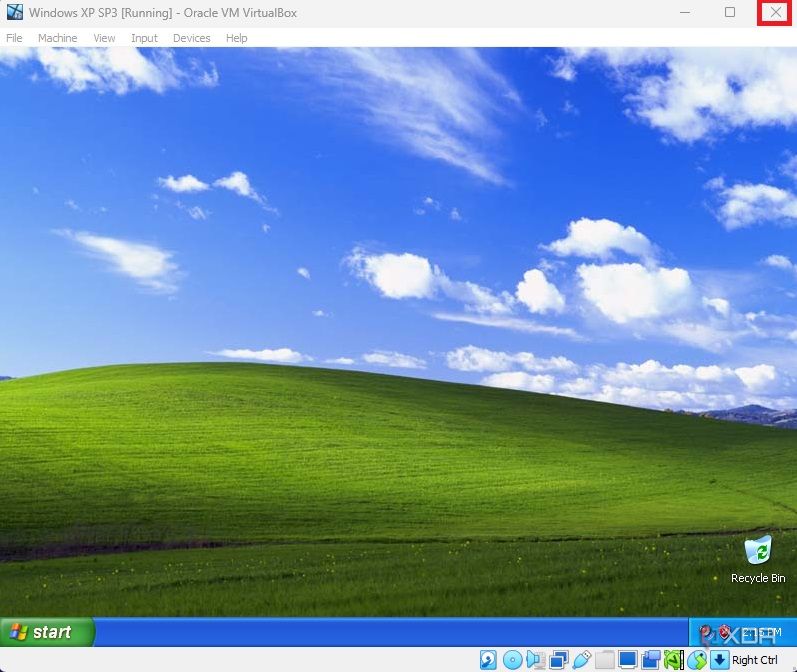 Salir de VirtualBox ejecutando Windows XP en Windows 11