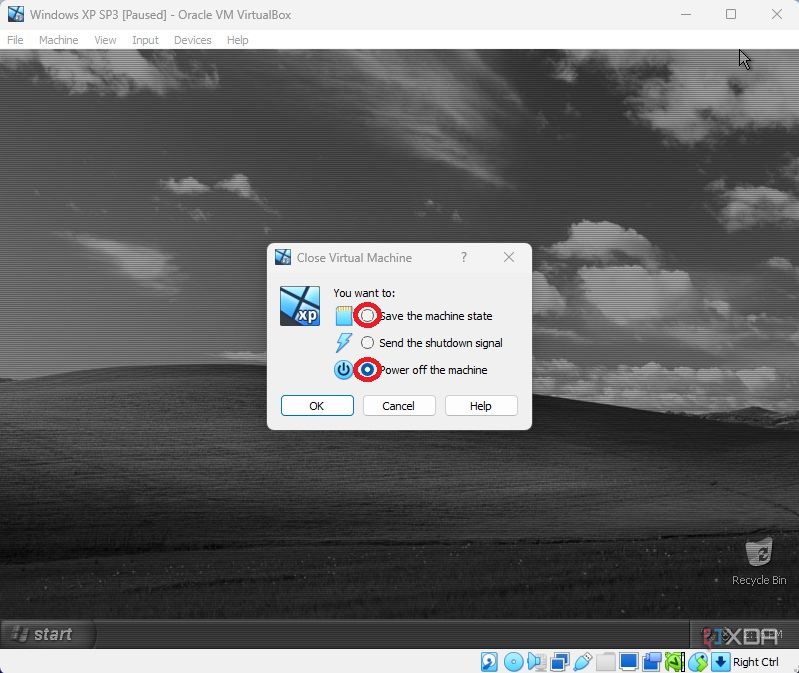 Guardar o salir de las ventanas de la máquina virtual en VirtualBox