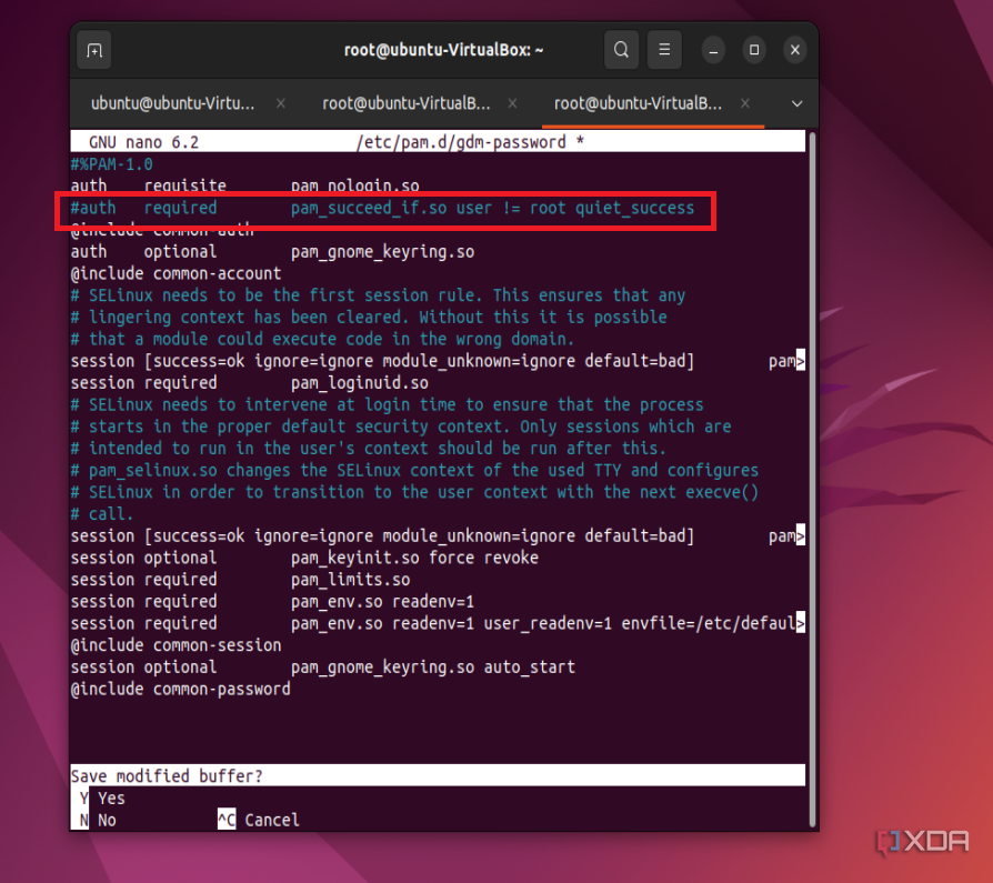 Una captura de pantalla de uno de los comandos necesarios en la terminal de Ubuntu para habilitar el acceso root en Ubuntu