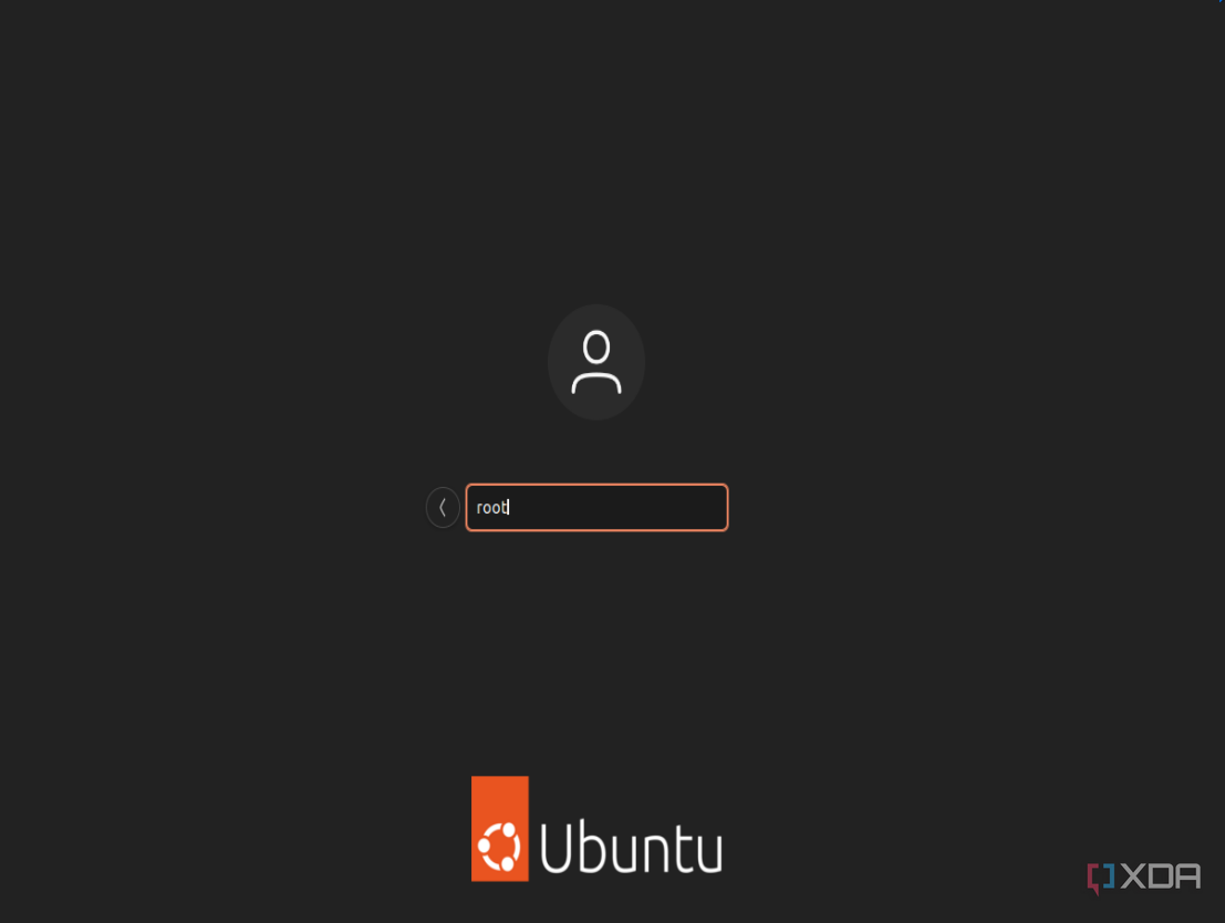 Una captura de pantalla de la página de inicio de sesión de Ubuntu que muestra root como nombre de usuario