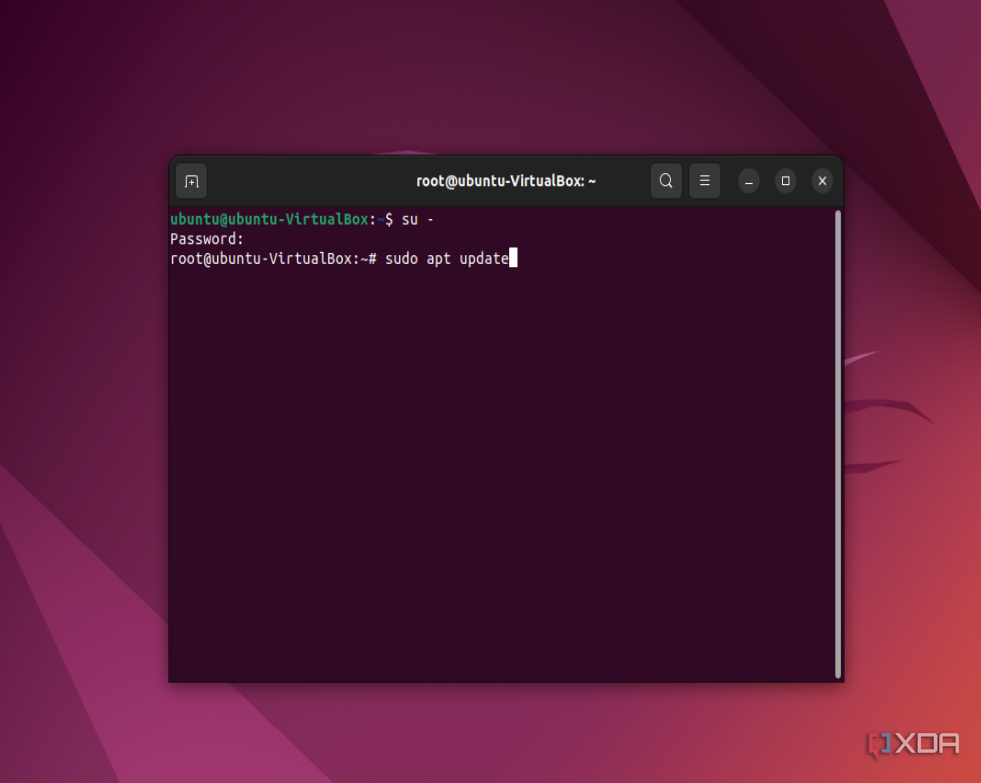 Una captura de pantalla de una sesión de terminal en Ubuntu con comandos root activos