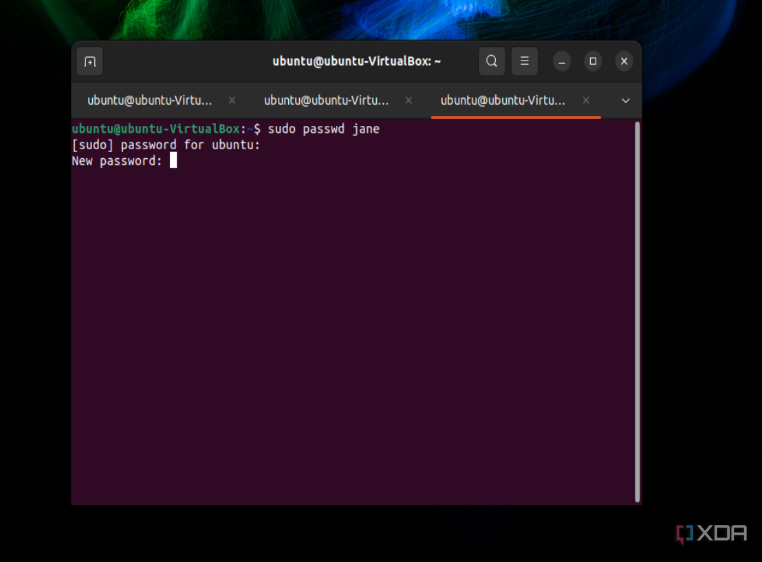 El comando para agregar una contraseña para el nombre de usuario de Jane en Ubuntu en la terminal