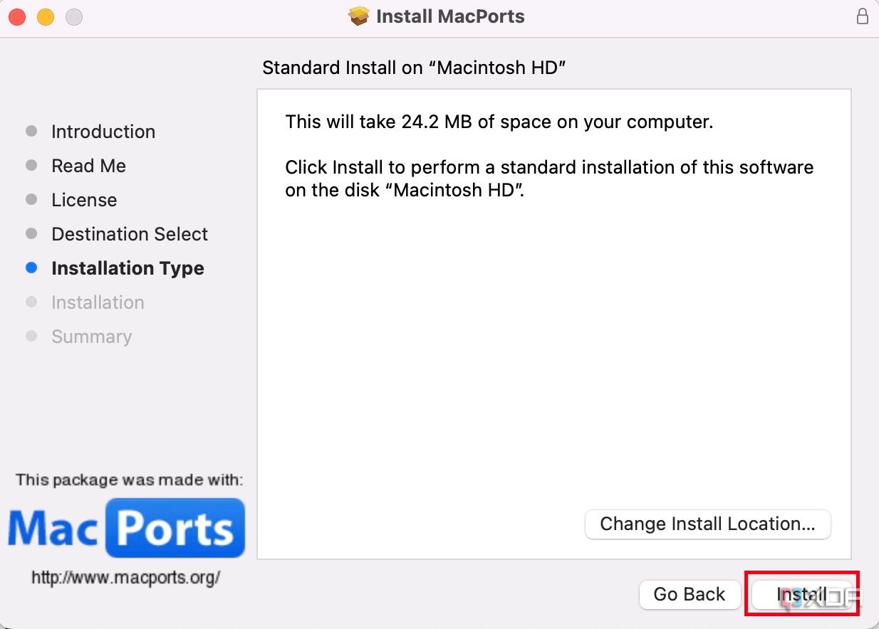 Continuar con la instalación de MacPorts