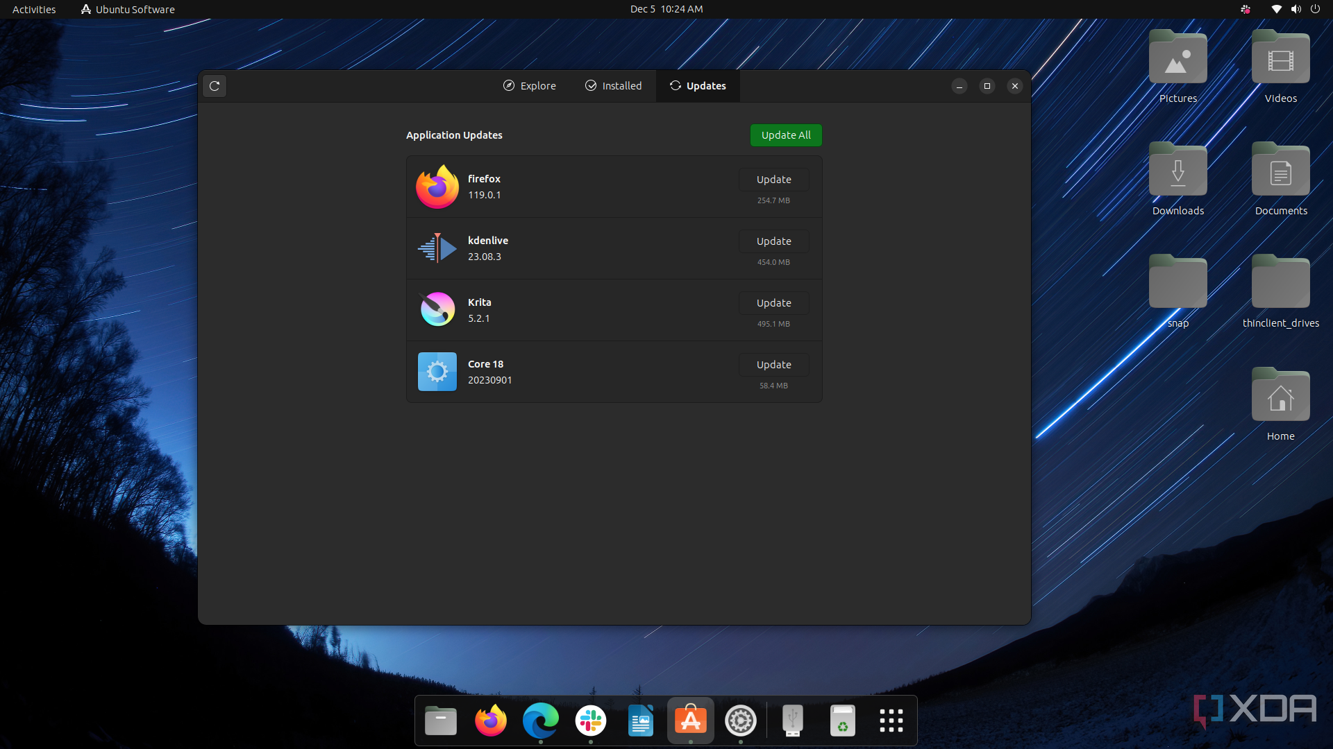 A screenshot of the available updates in the Ubuntu Software Center for apps like FireFox