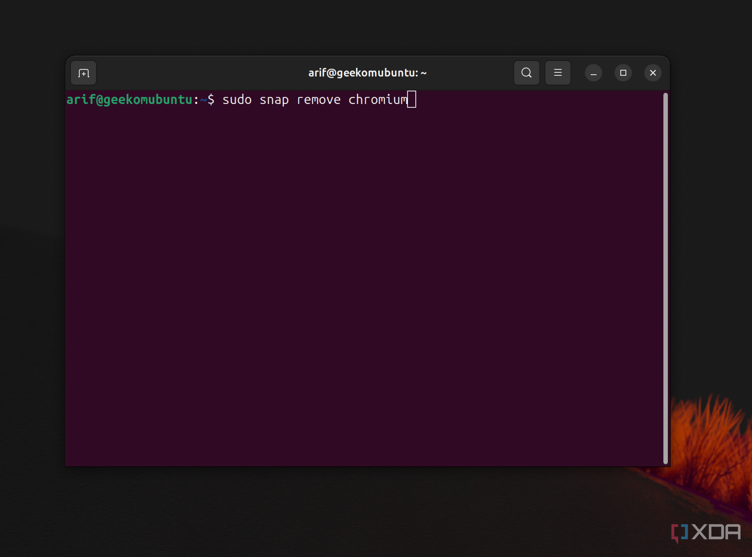 Скриншот кода, необходимого для удаления Chrome из Ubuntu.