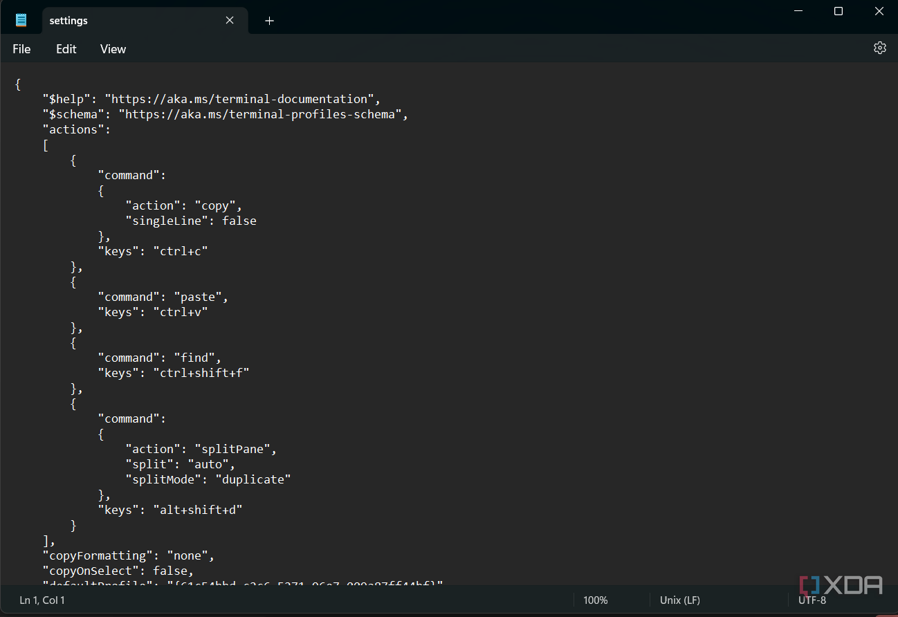 Una captura de pantalla del panel de configuración del terminal de Windows