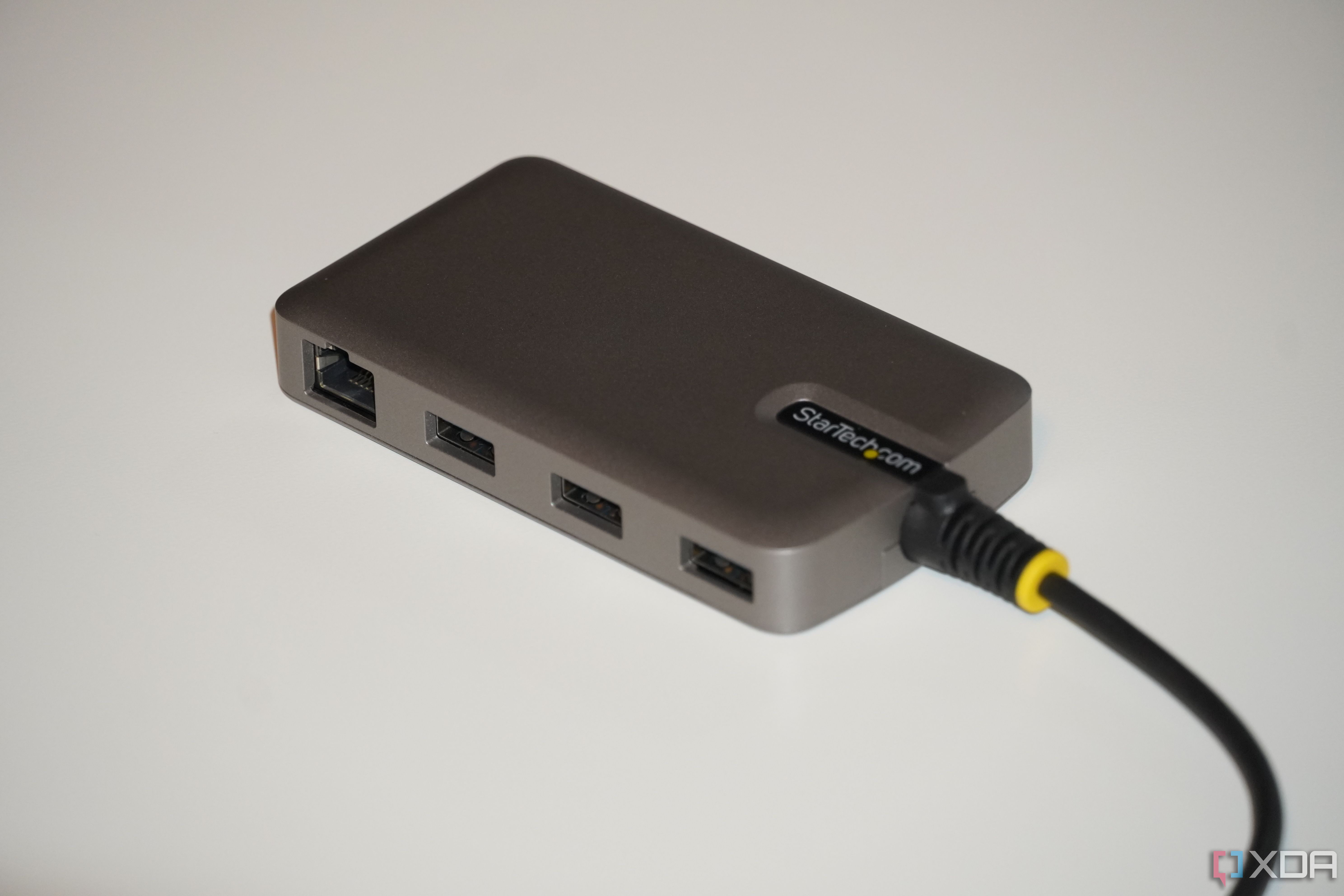 The ports on the USB-C hub with Ethernet from Startech.