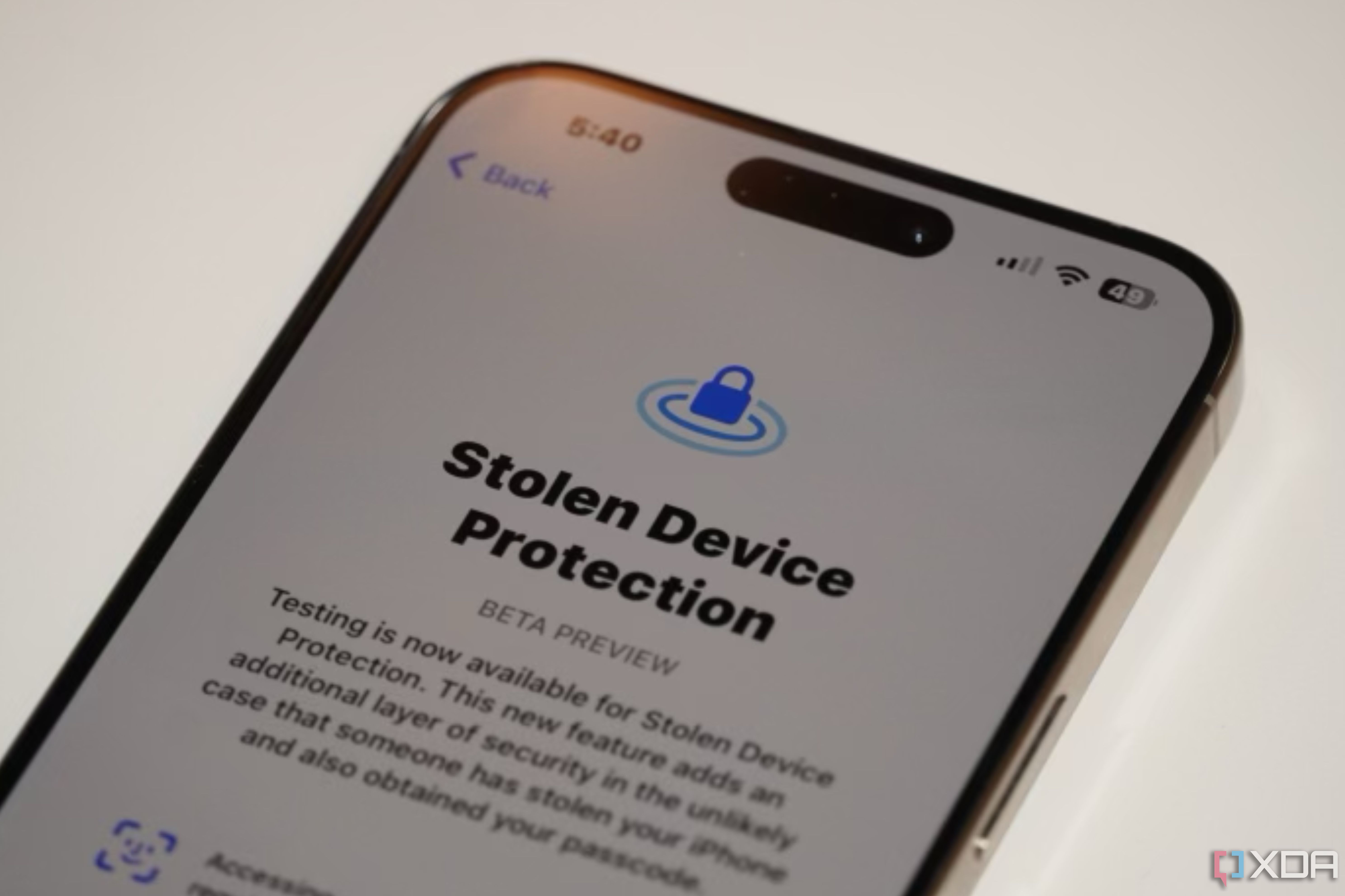 The Stolen Device Protection landing page in iOS 17.3.