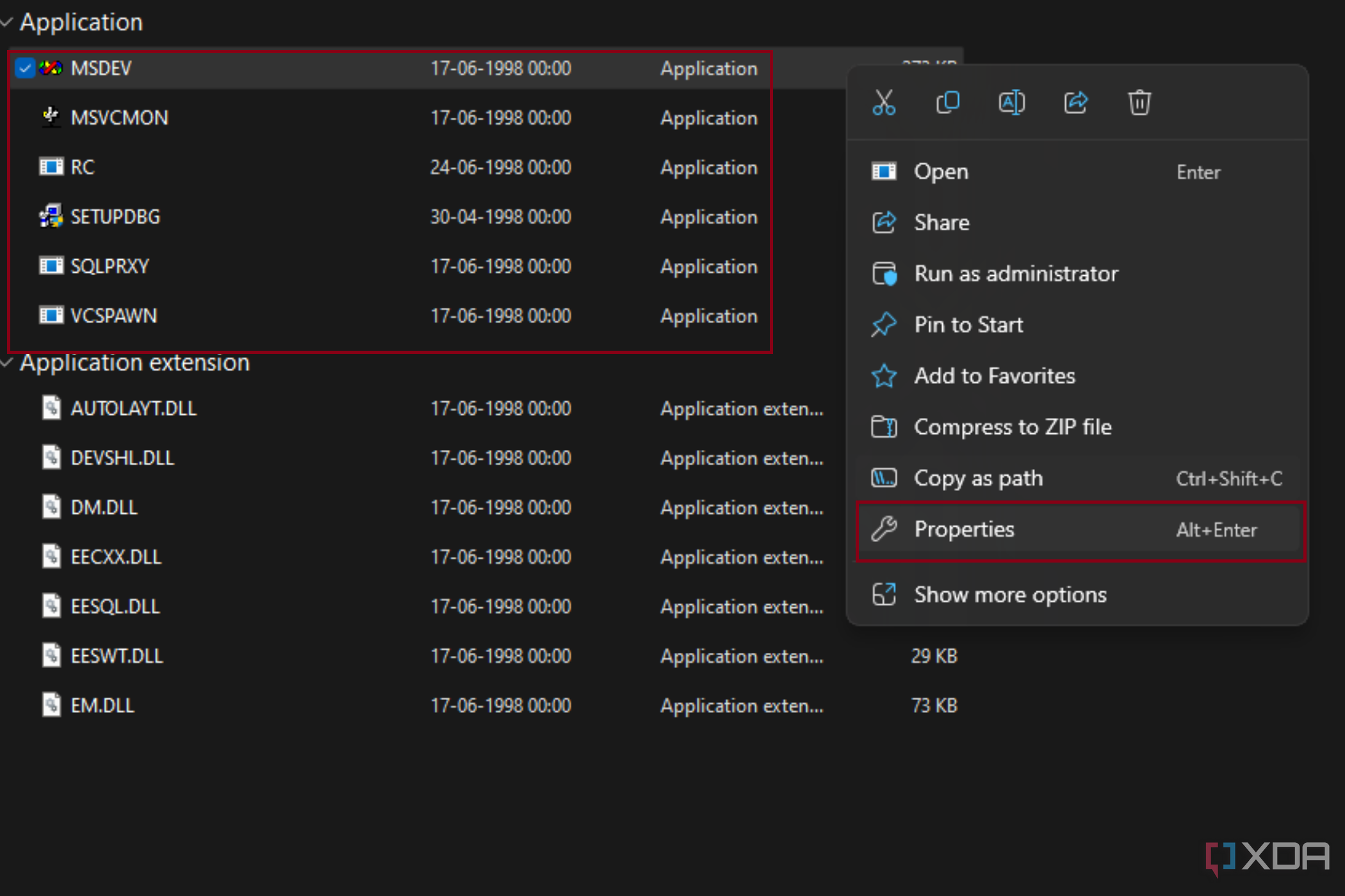 Image showing Visual Studio application files like 'MSDEV' and DLLs,