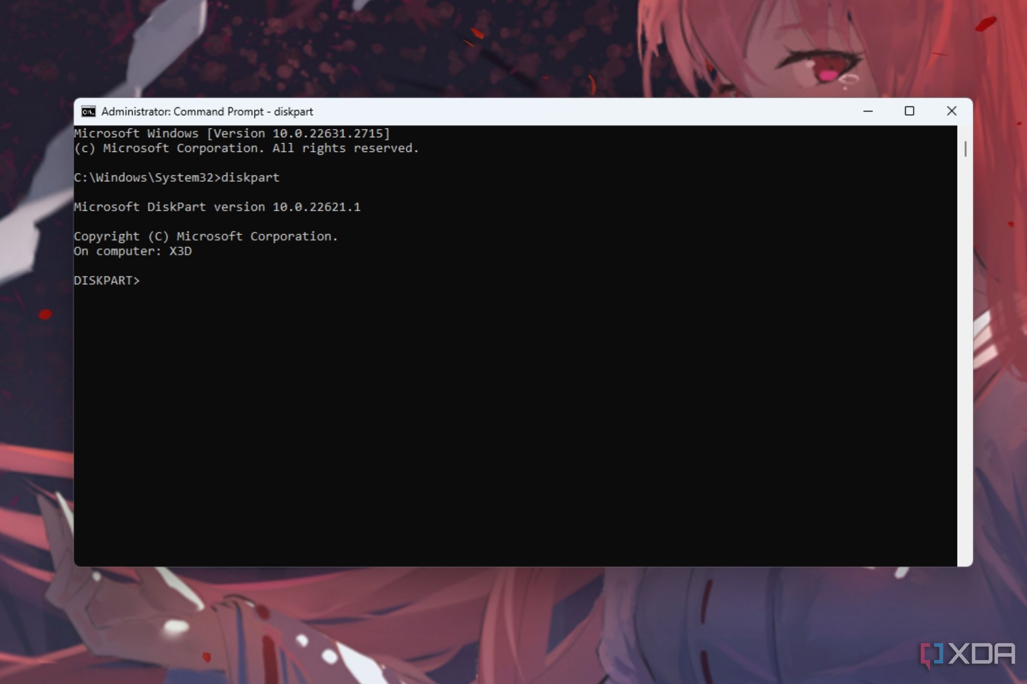 A screenshot showing the Windows command prompt with diskpart.