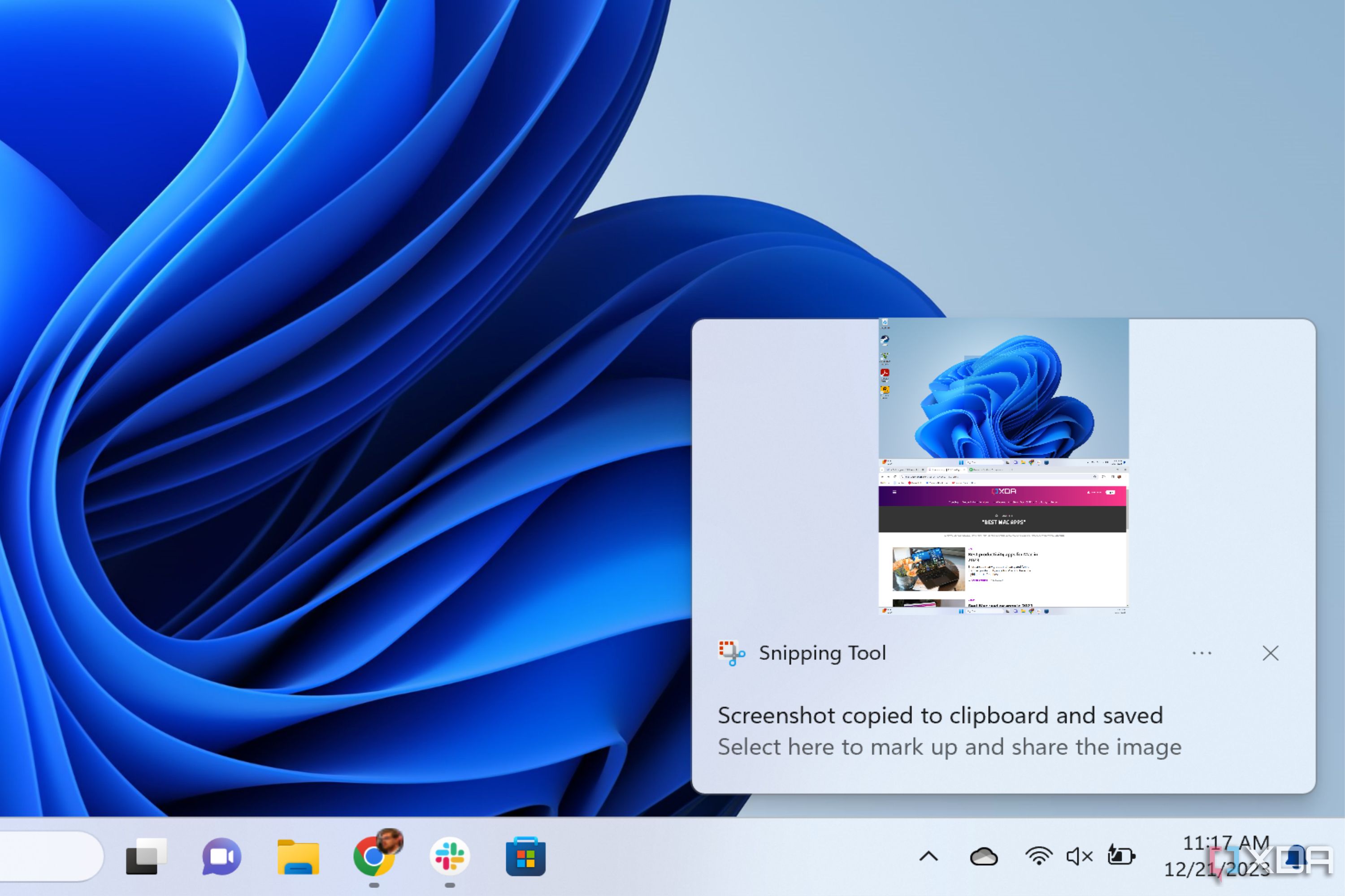 La vista previa de la captura de pantalla de la herramienta Recortes en Windows 11.