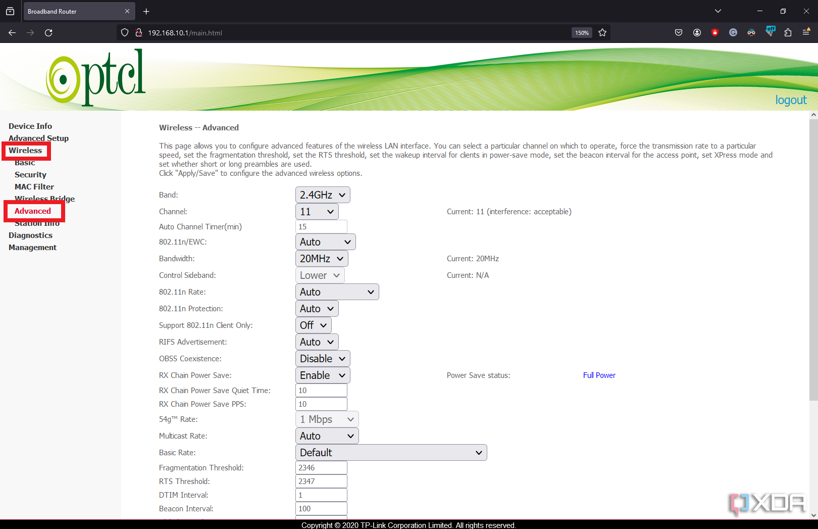 Entrar en la configuración inalámbrica avanzada del enrutador