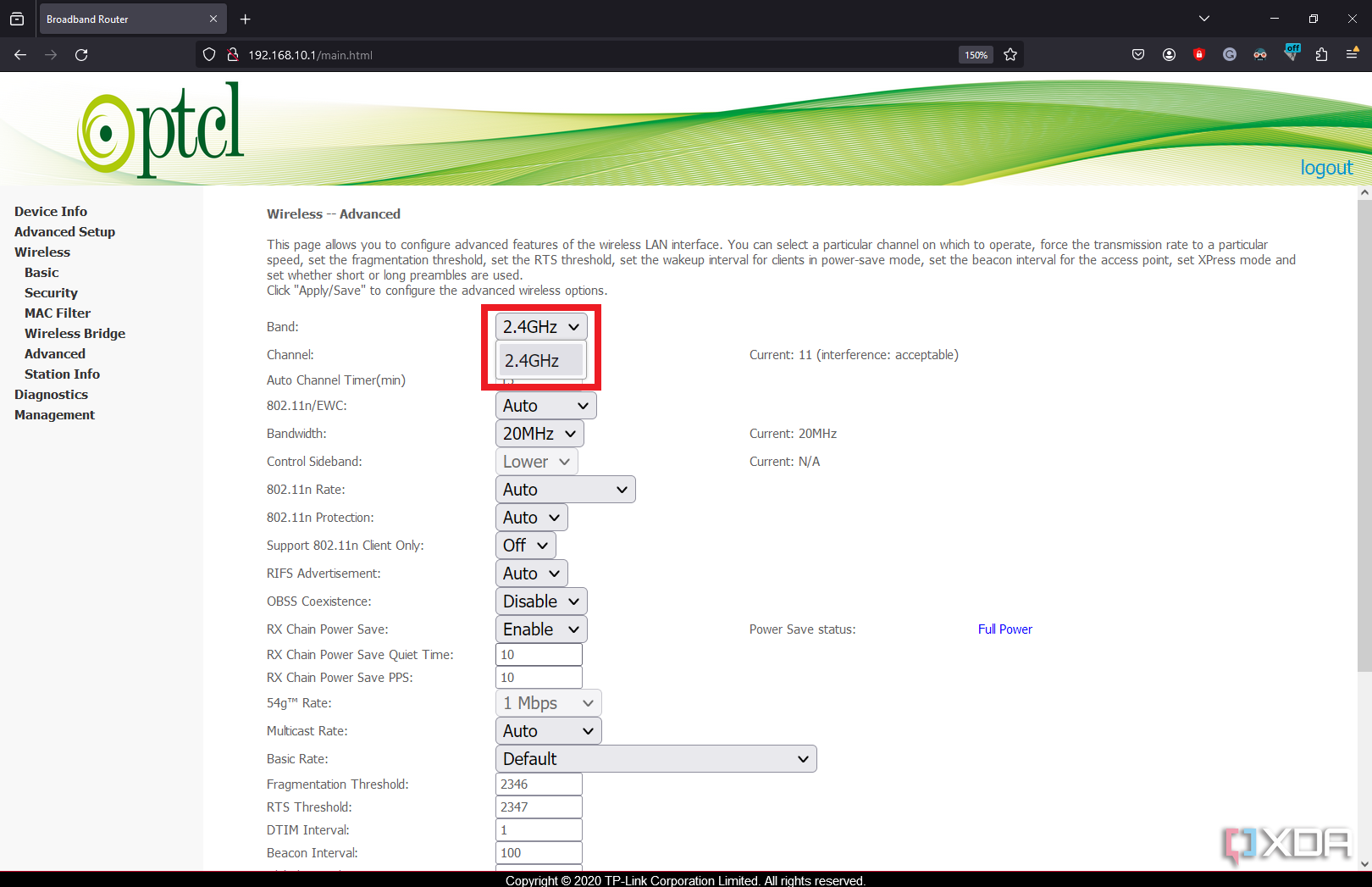 cambiar la banda wifi en el router