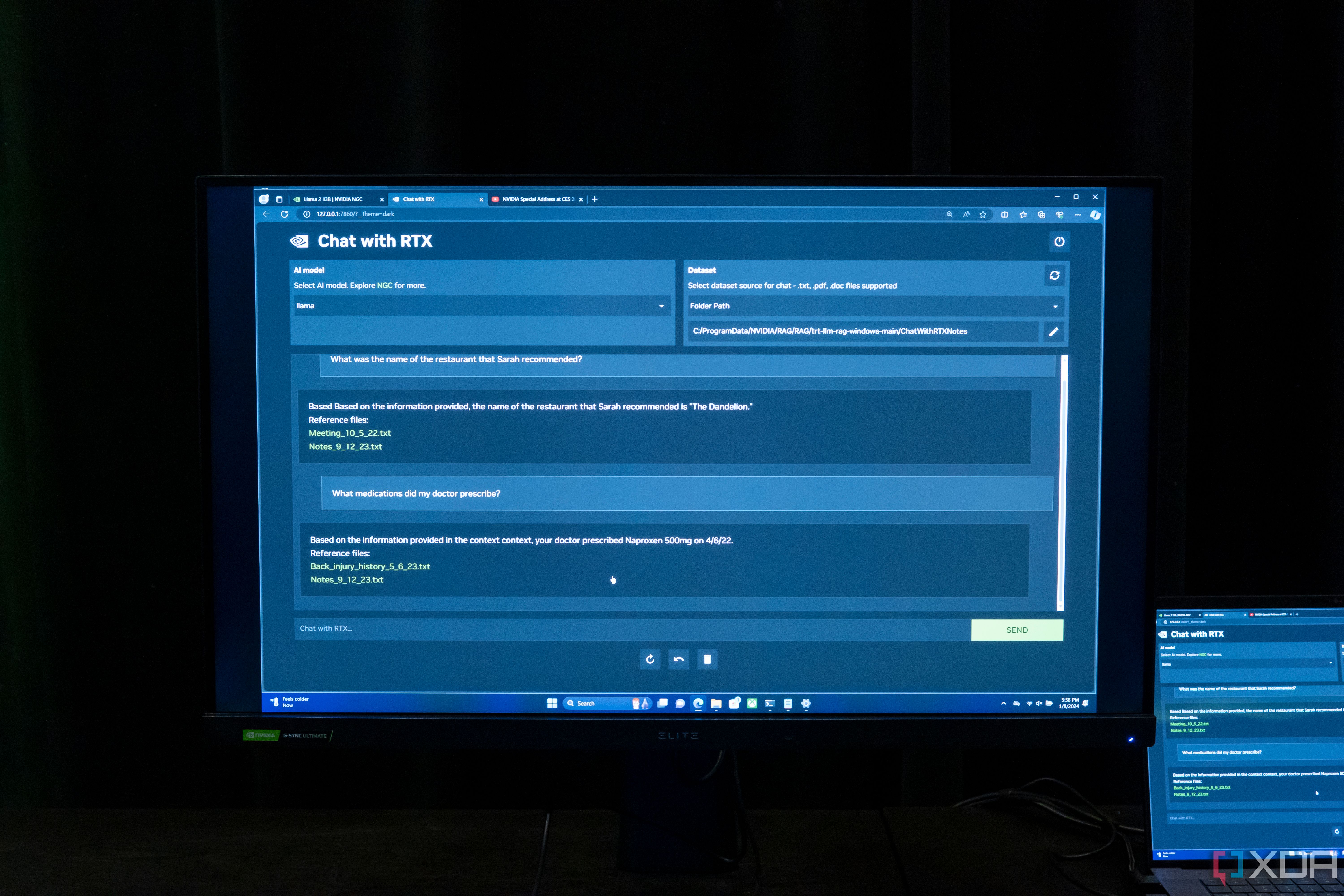 Nvidia-Chat mit RTX beantwortet mehrere Fragen zu Informationen, die in Dokumenten enthalten sind, die in einem vom Benutzer bereitgestellten Datensatz enthalten sind