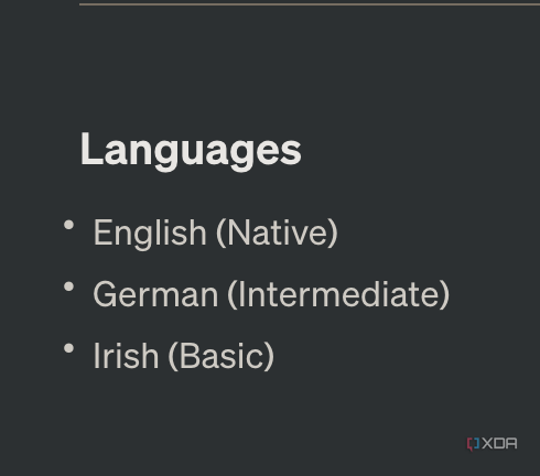 ChatGPT enumera el inglés, el alemán y el irlandés como los idiomas que hablo