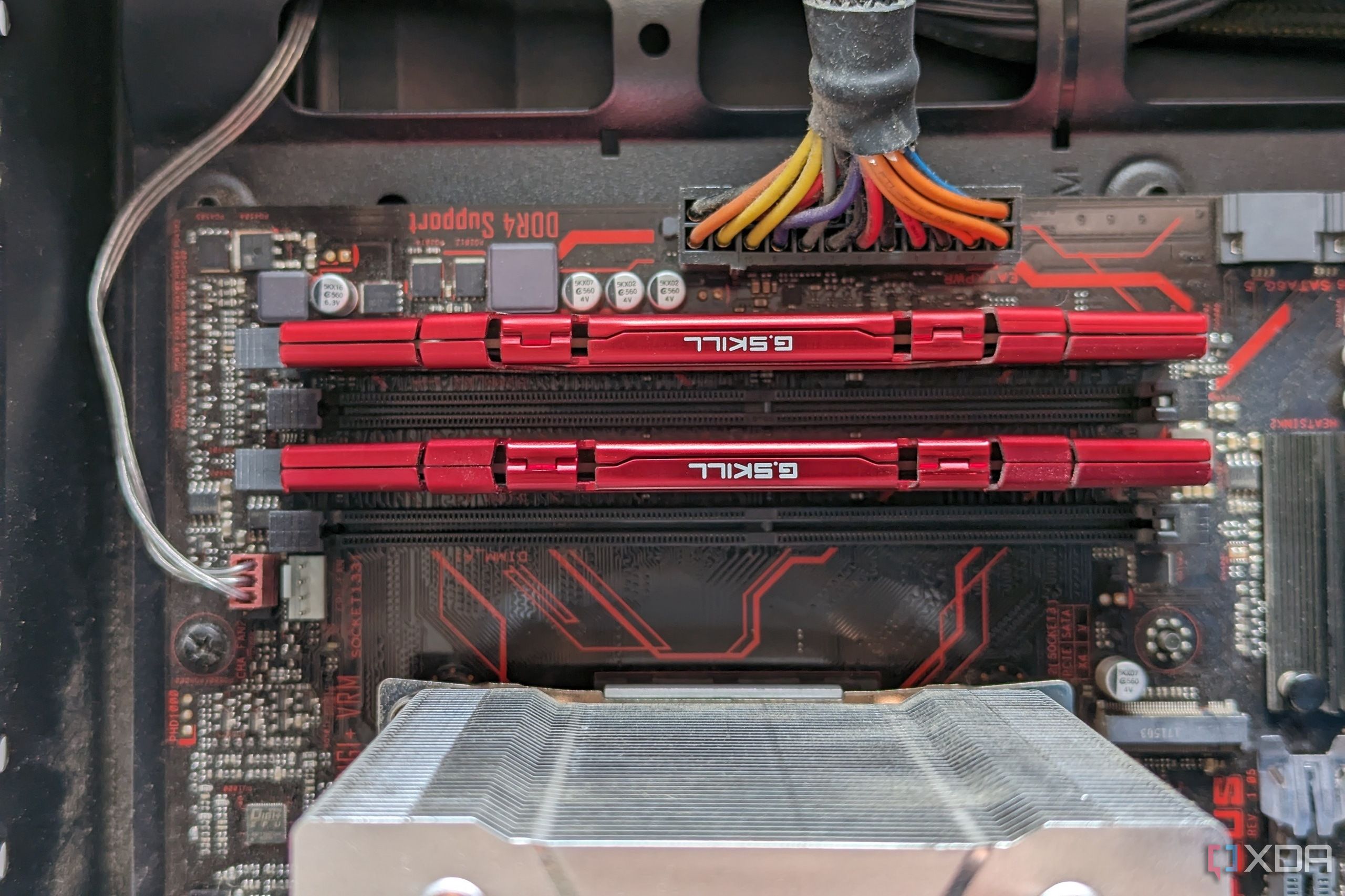 Two RAM sticks installed on a motherboard