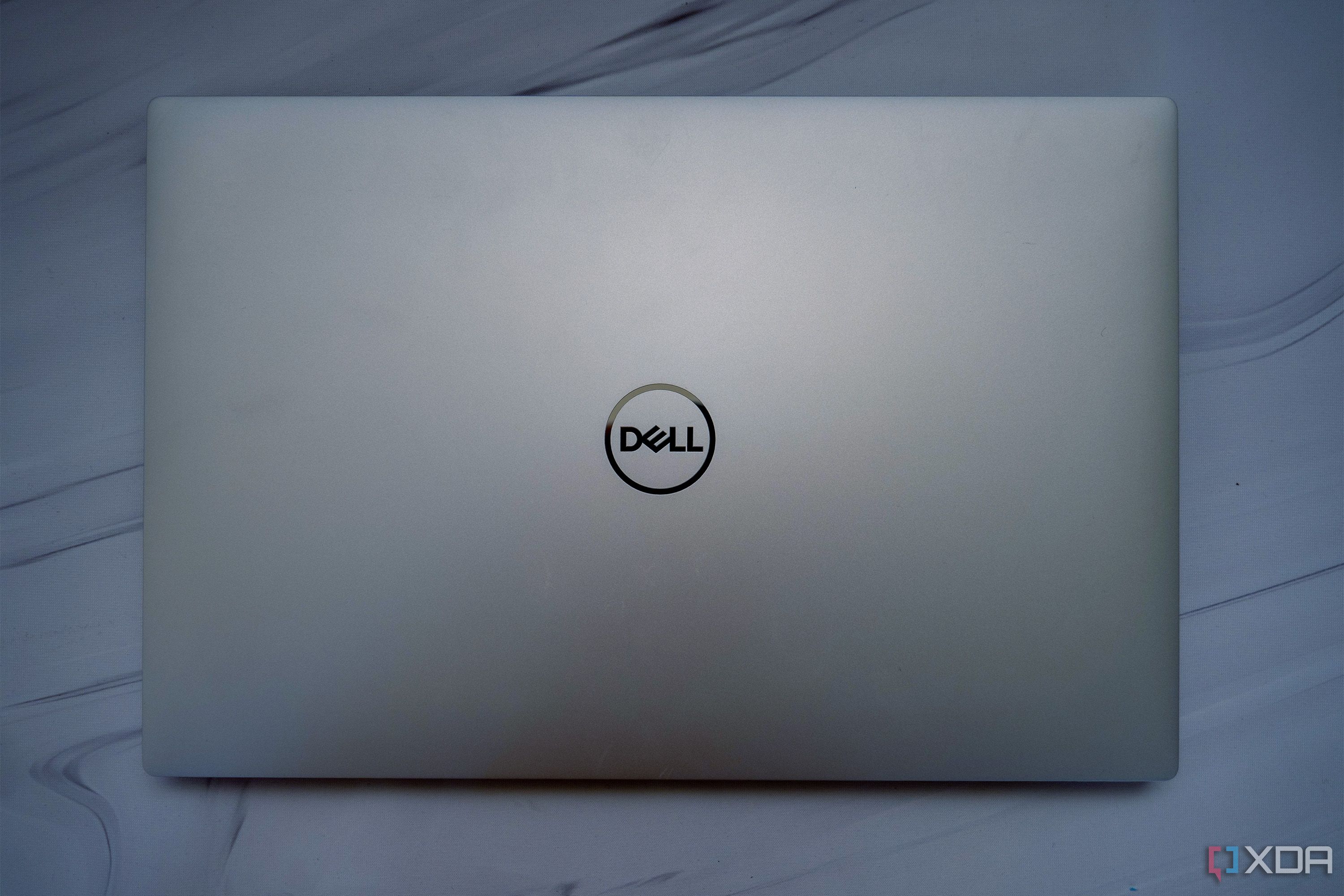 Top down view of Dell laptop in graphite